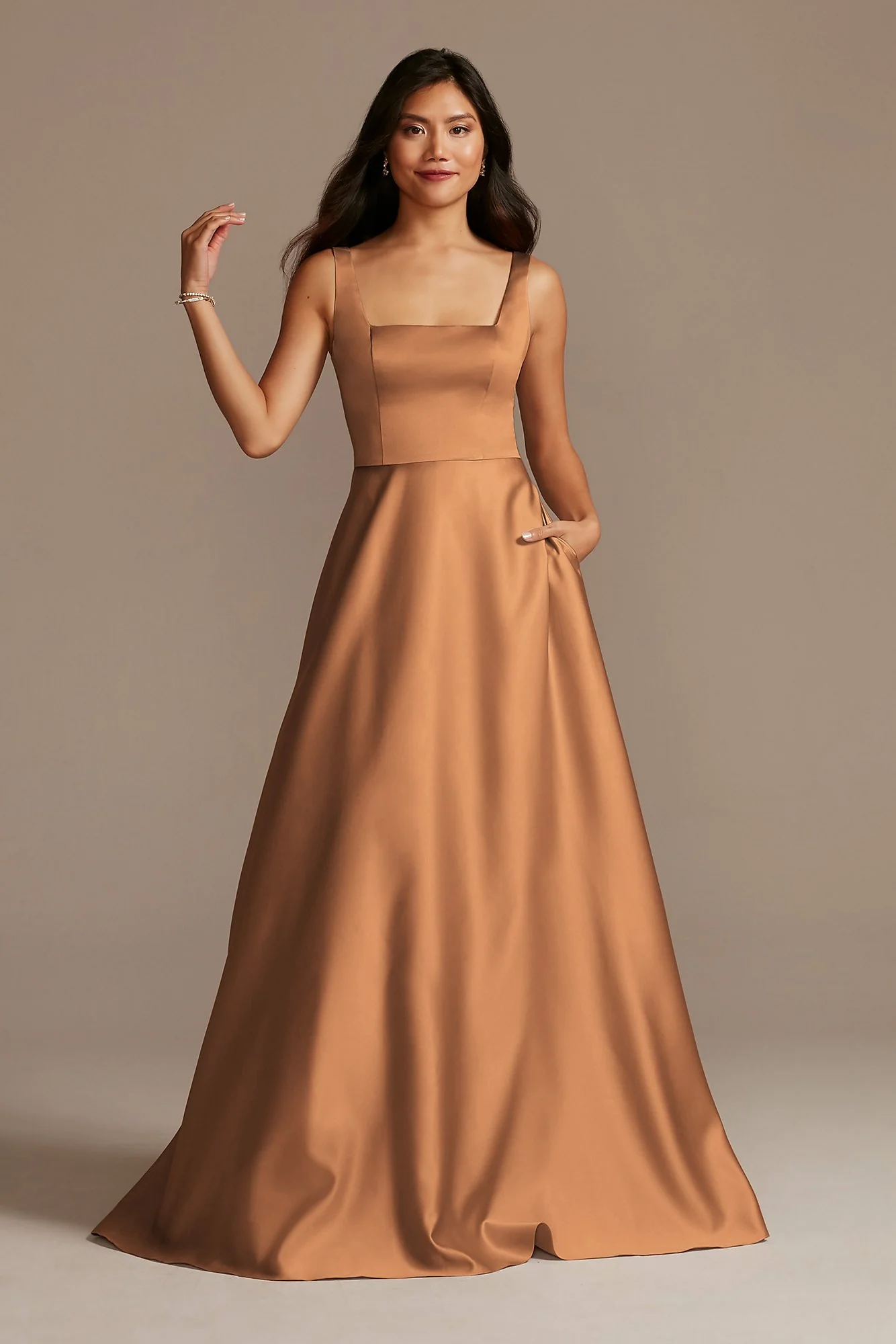 Satin Square Neck Tank Bridesmaid Dress - Image 27