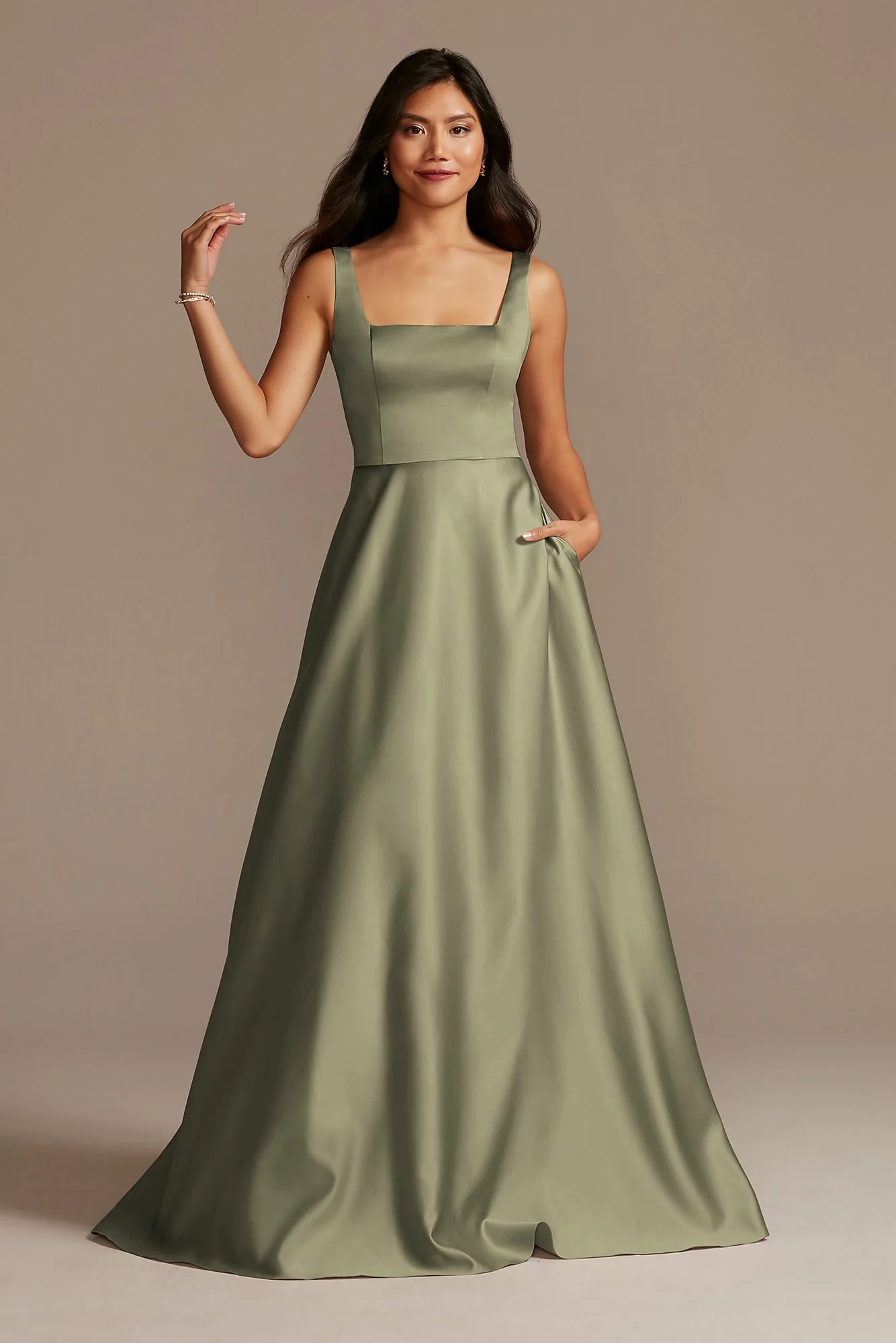 Satin Square Neck Tank Bridesmaid Dress - Image 28