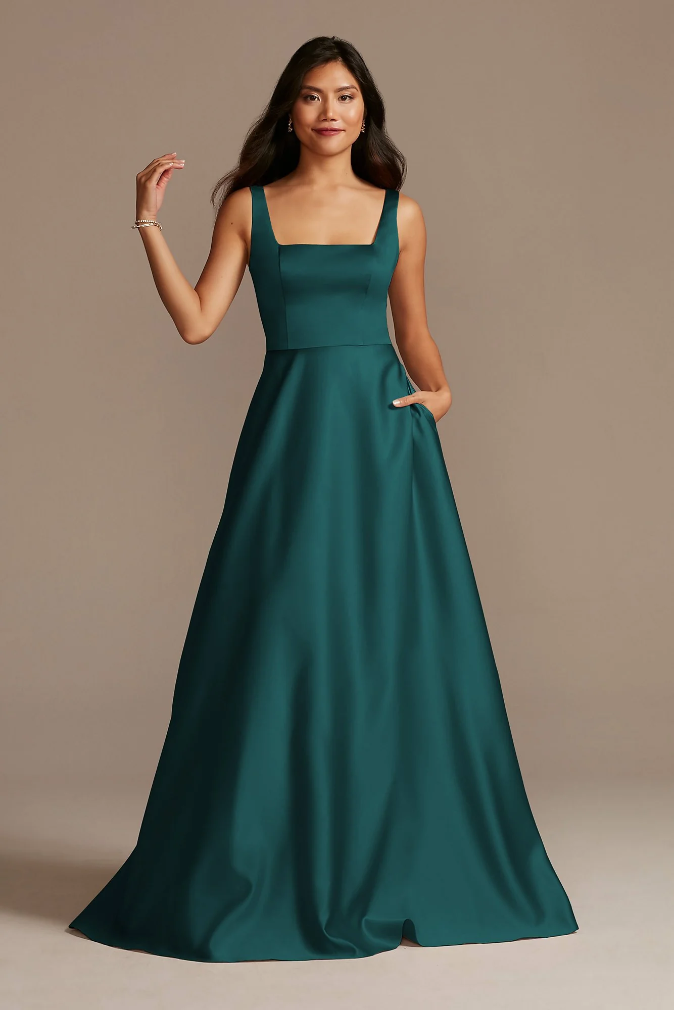 Satin Square Neck Tank Bridesmaid Dress - Image 30