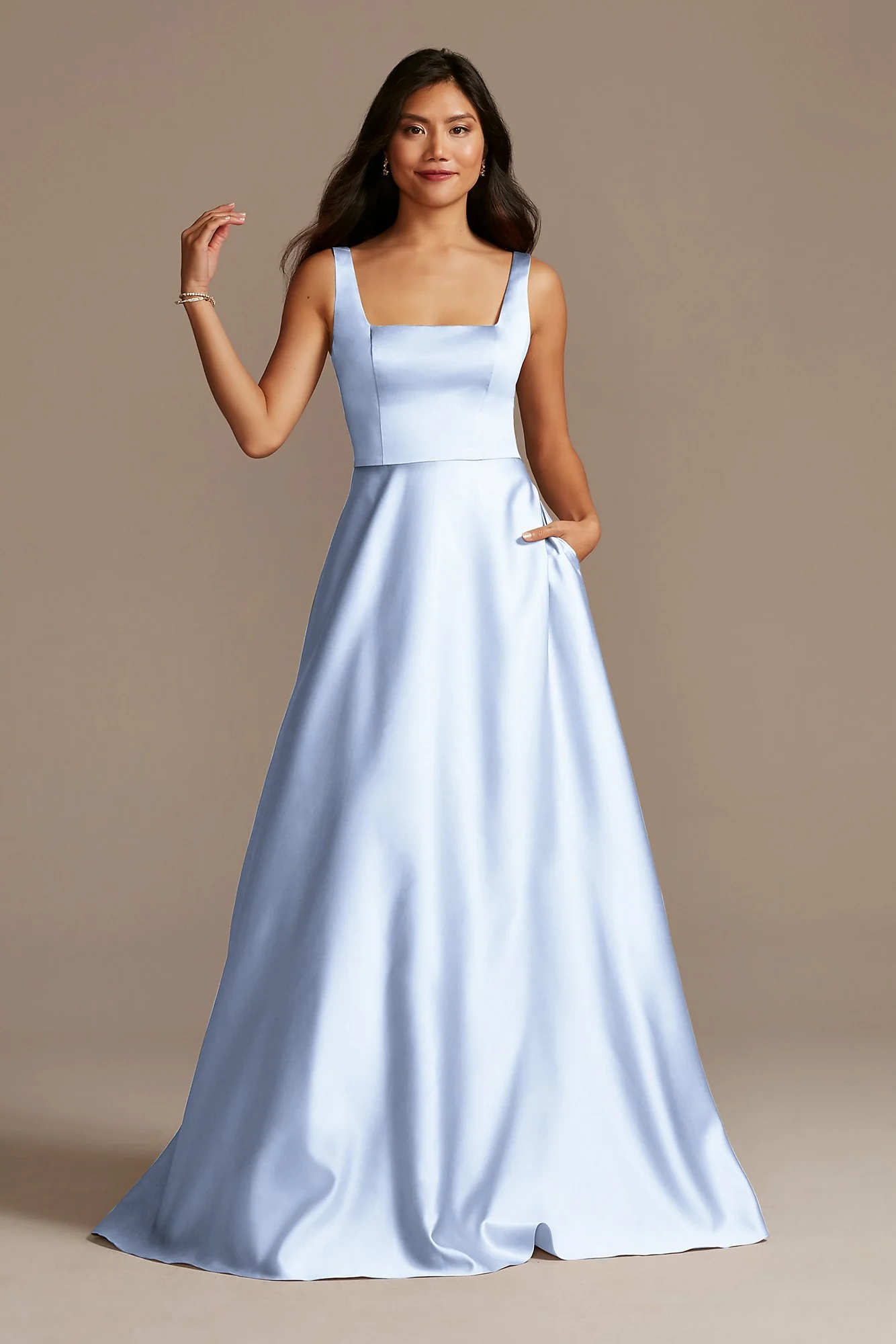 Satin Square Neck Tank Bridesmaid Dress - Image 31