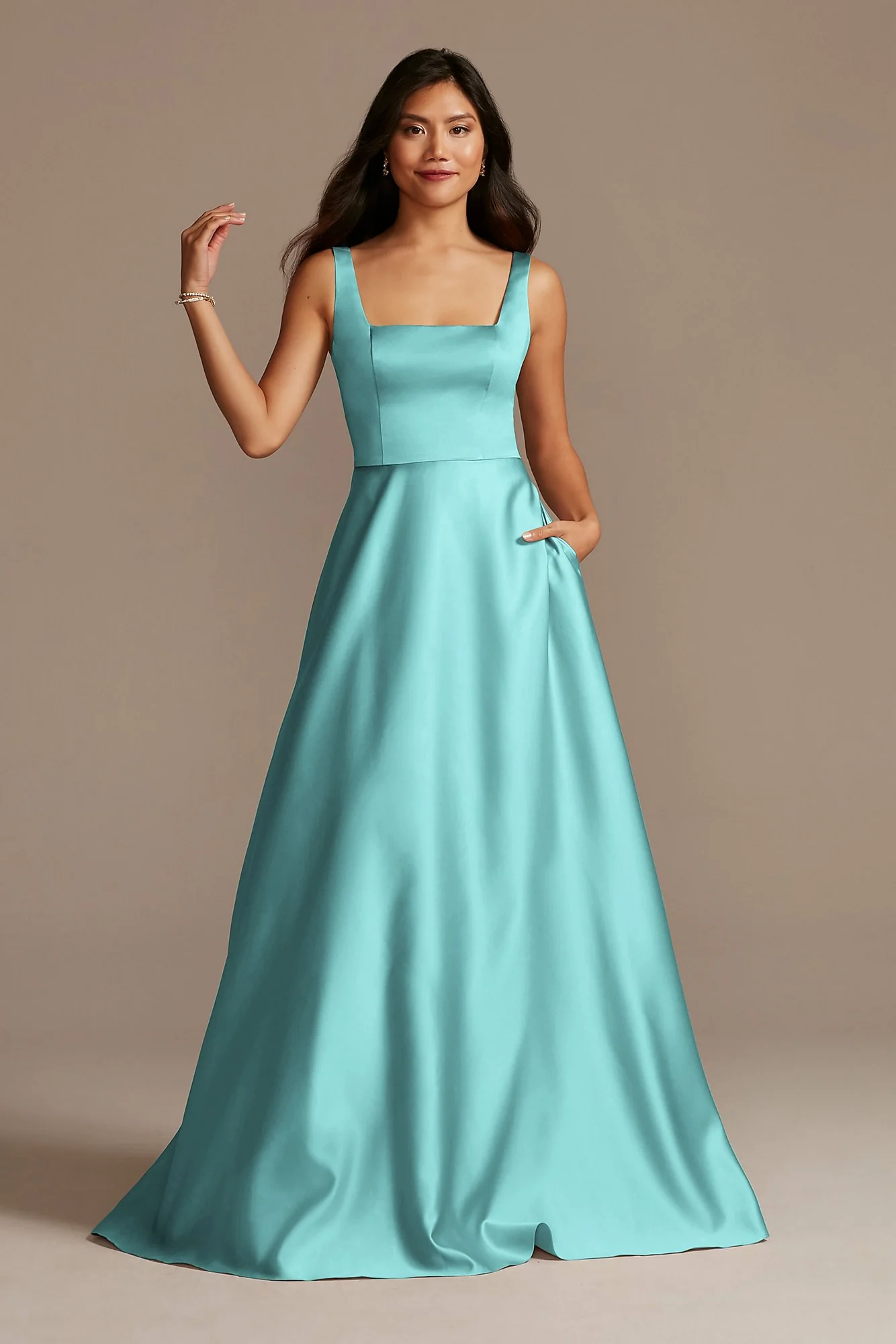 Satin Square Neck Tank Bridesmaid Dress - Image 33