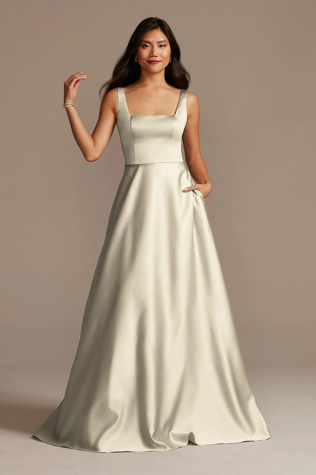 Satin Square Neck Tank Bridesmaid Dress - Image 35