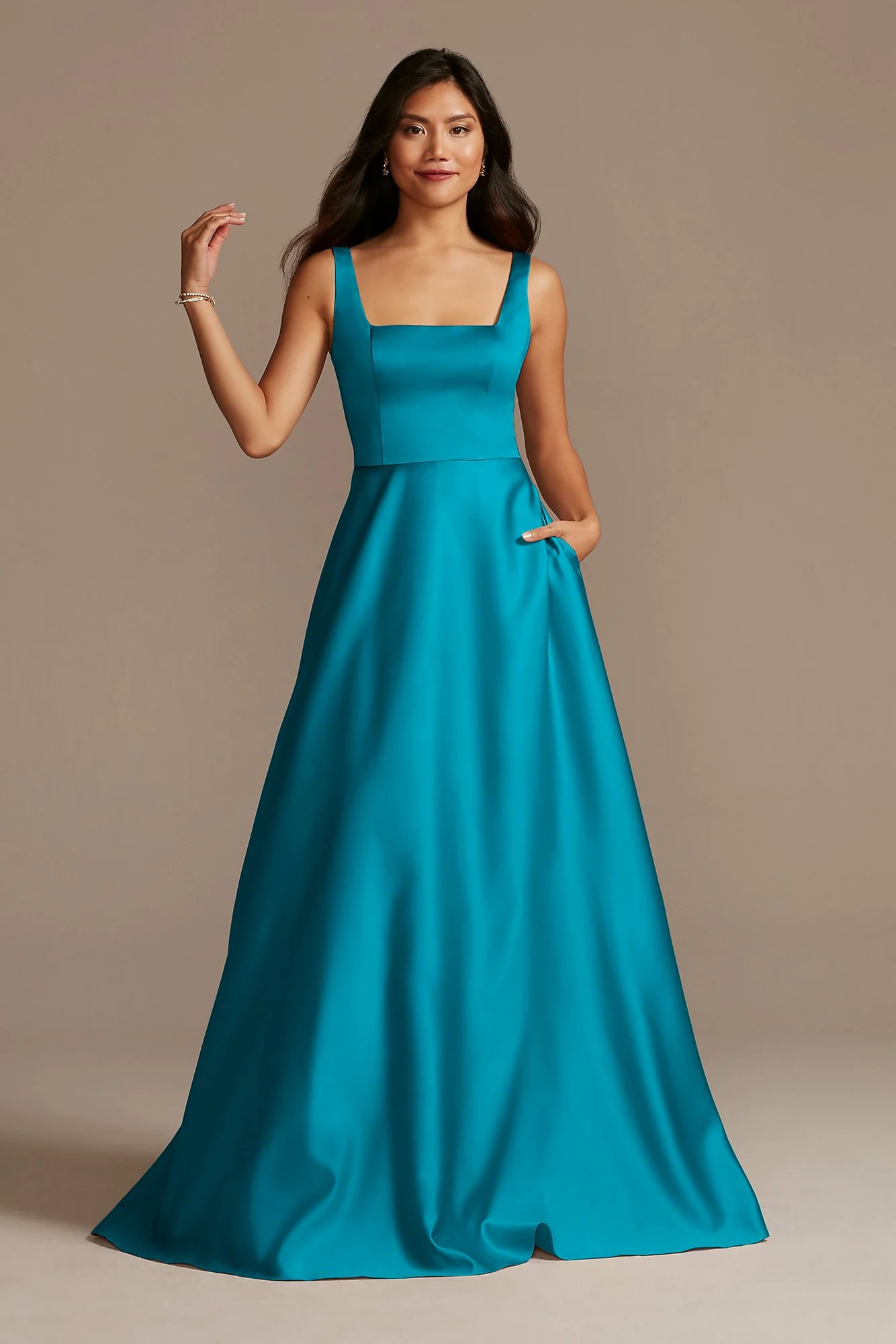 Satin Square Neck Tank Bridesmaid Dress - Image 36
