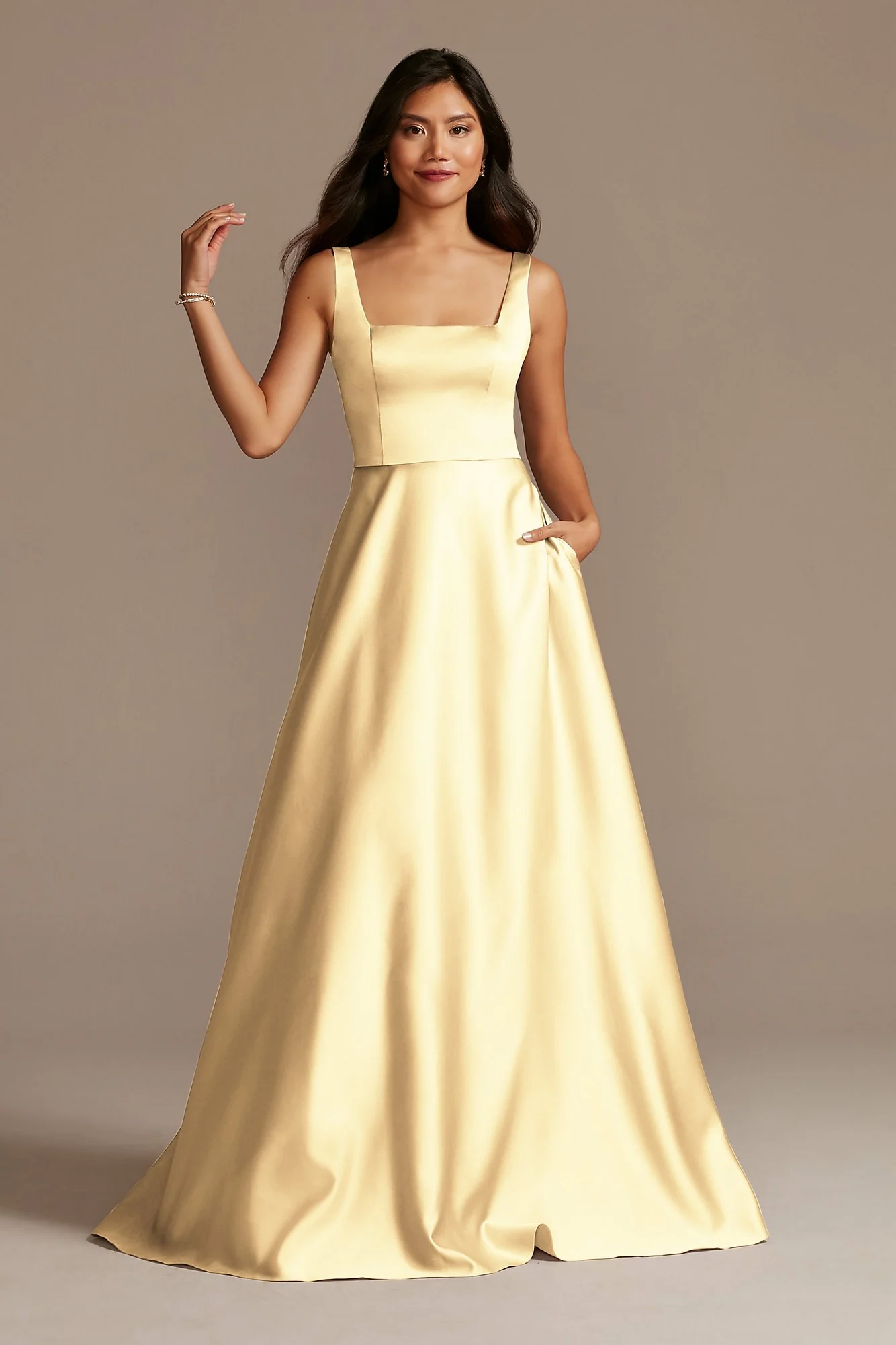 Satin Square Neck Tank Bridesmaid Dress - Image 39