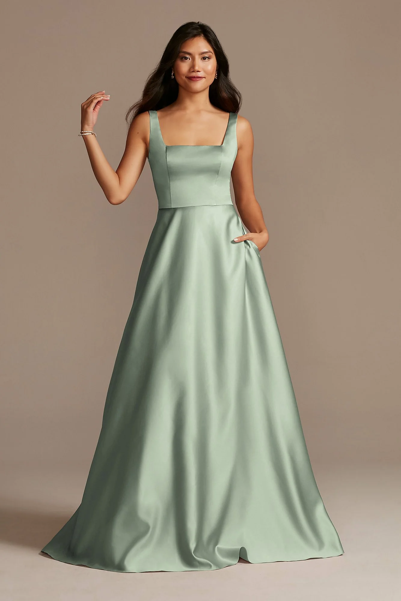 Satin Square Neck Tank Bridesmaid Dress - Image 4