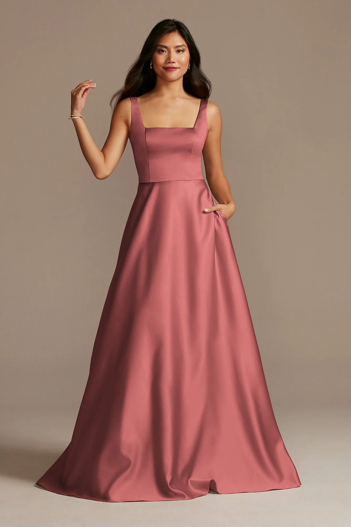 Satin Square Neck Tank Bridesmaid Dress - Image 43