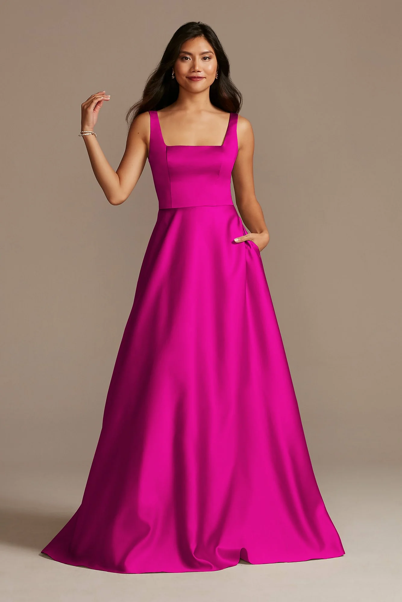Satin Square Neck Tank Bridesmaid Dress - Image 45