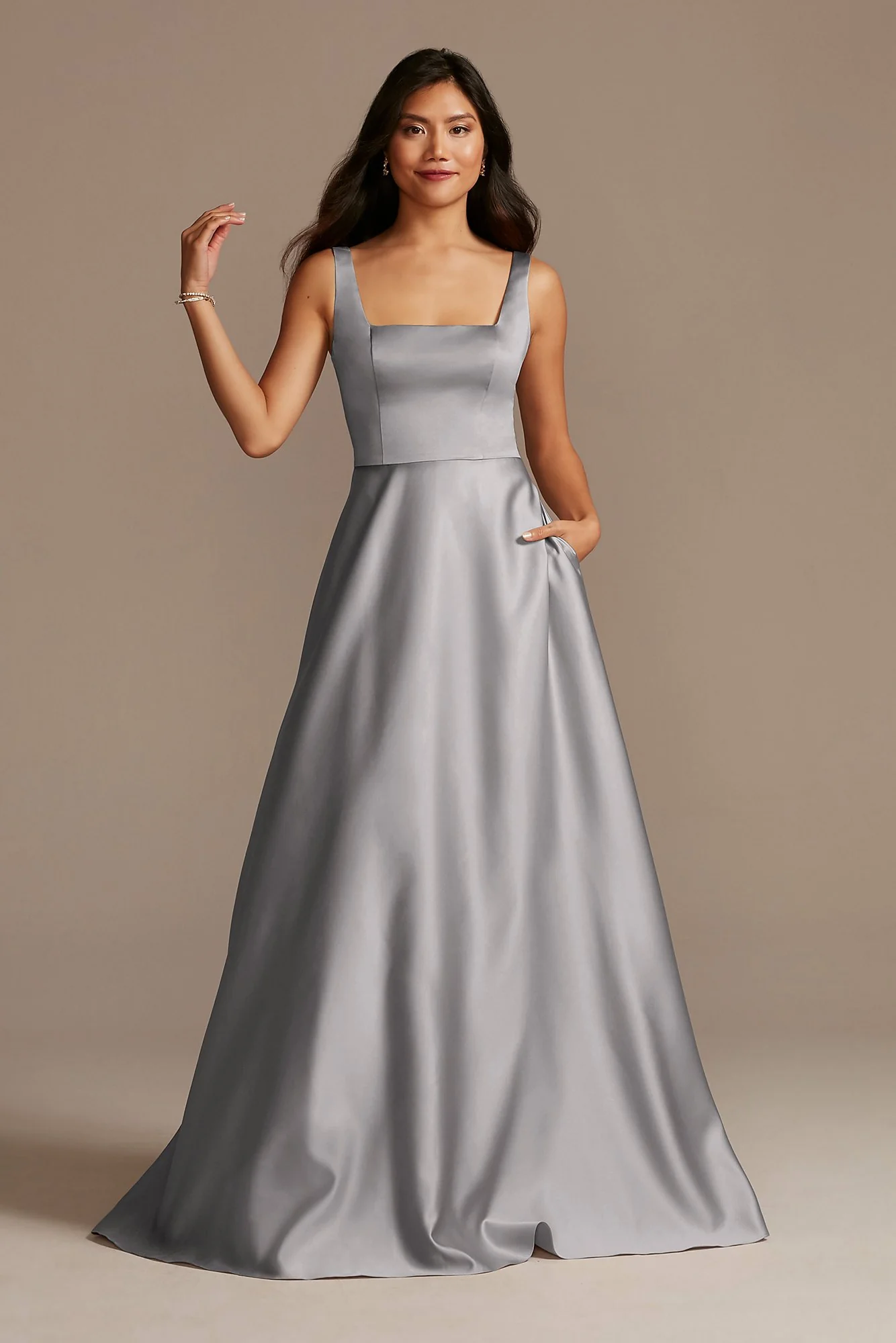 Satin Square Neck Tank Bridesmaid Dress - Image 46