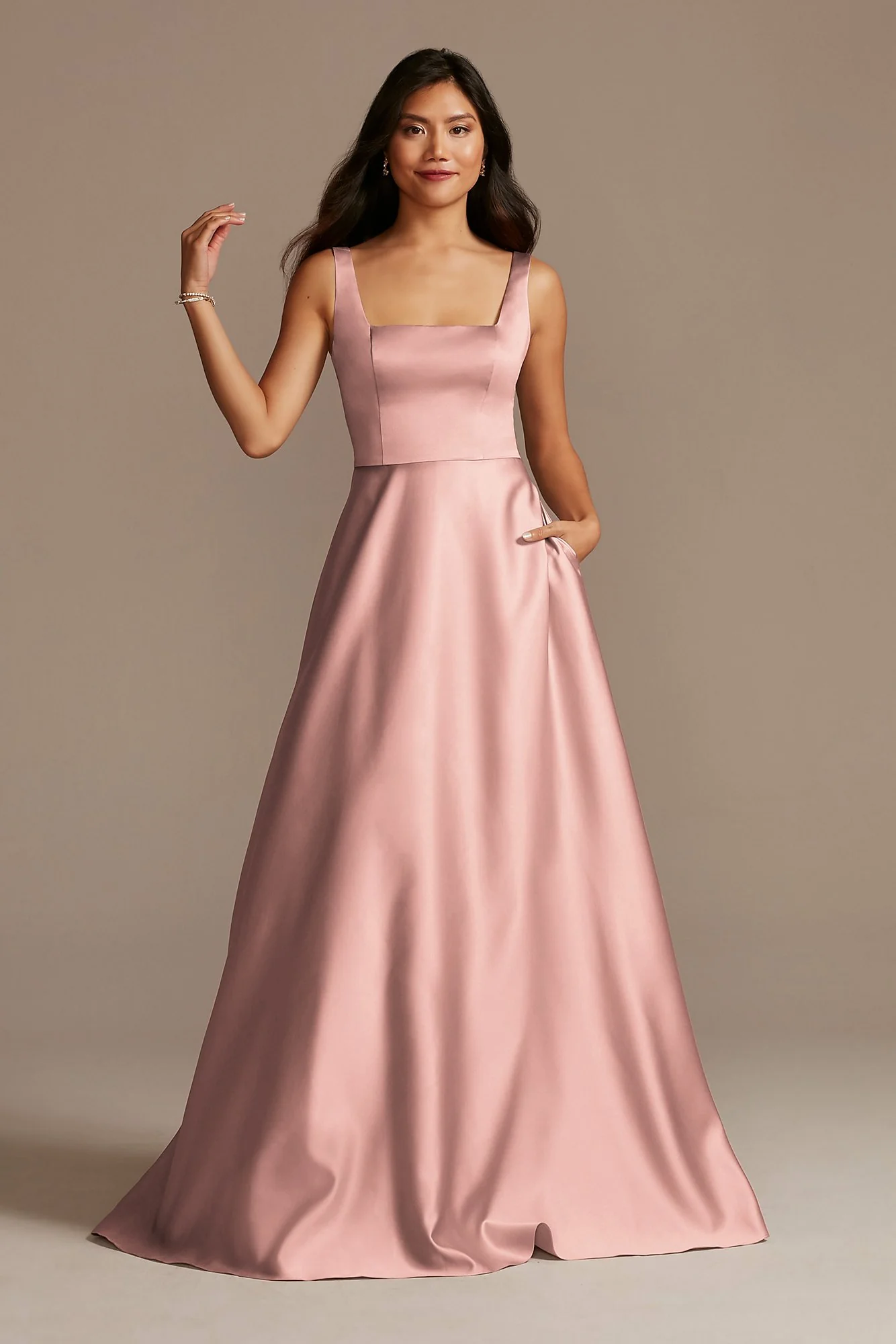 Satin Square Neck Tank Bridesmaid Dress - Image 47