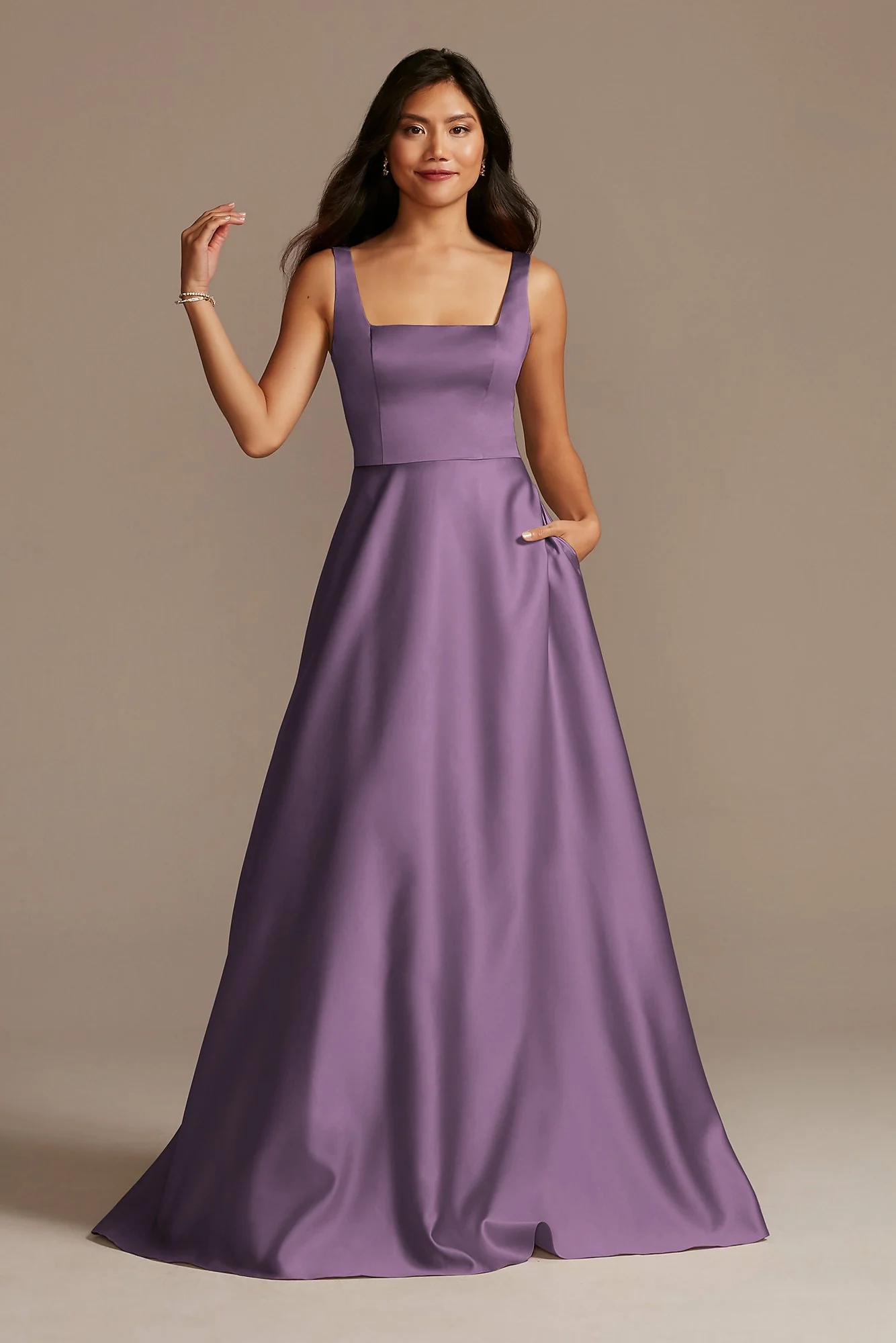 Satin Square Neck Tank Bridesmaid Dress - Image 49