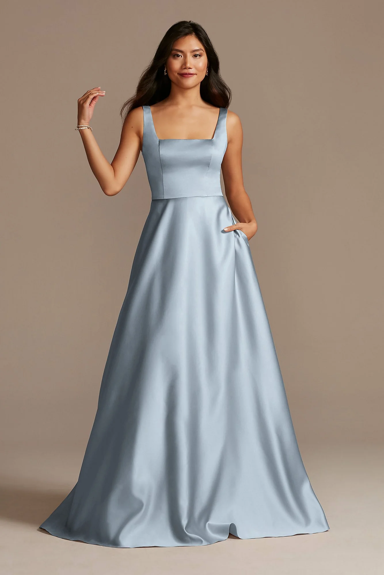 Satin Square Neck Tank Bridesmaid Dress - Image 5