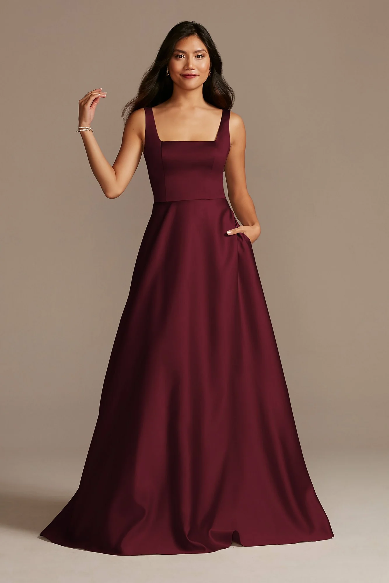Satin Square Neck Tank Bridesmaid Dress - Image 51