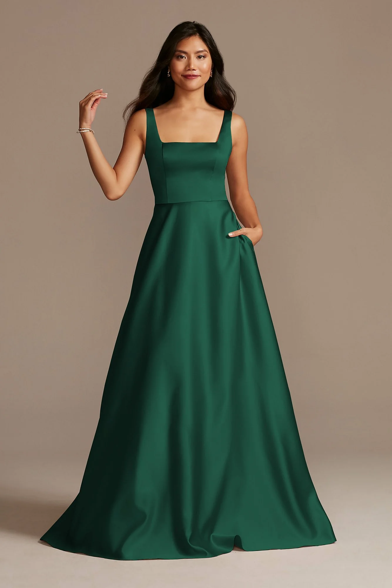 Satin Square Neck Tank Bridesmaid Dress - Image 53