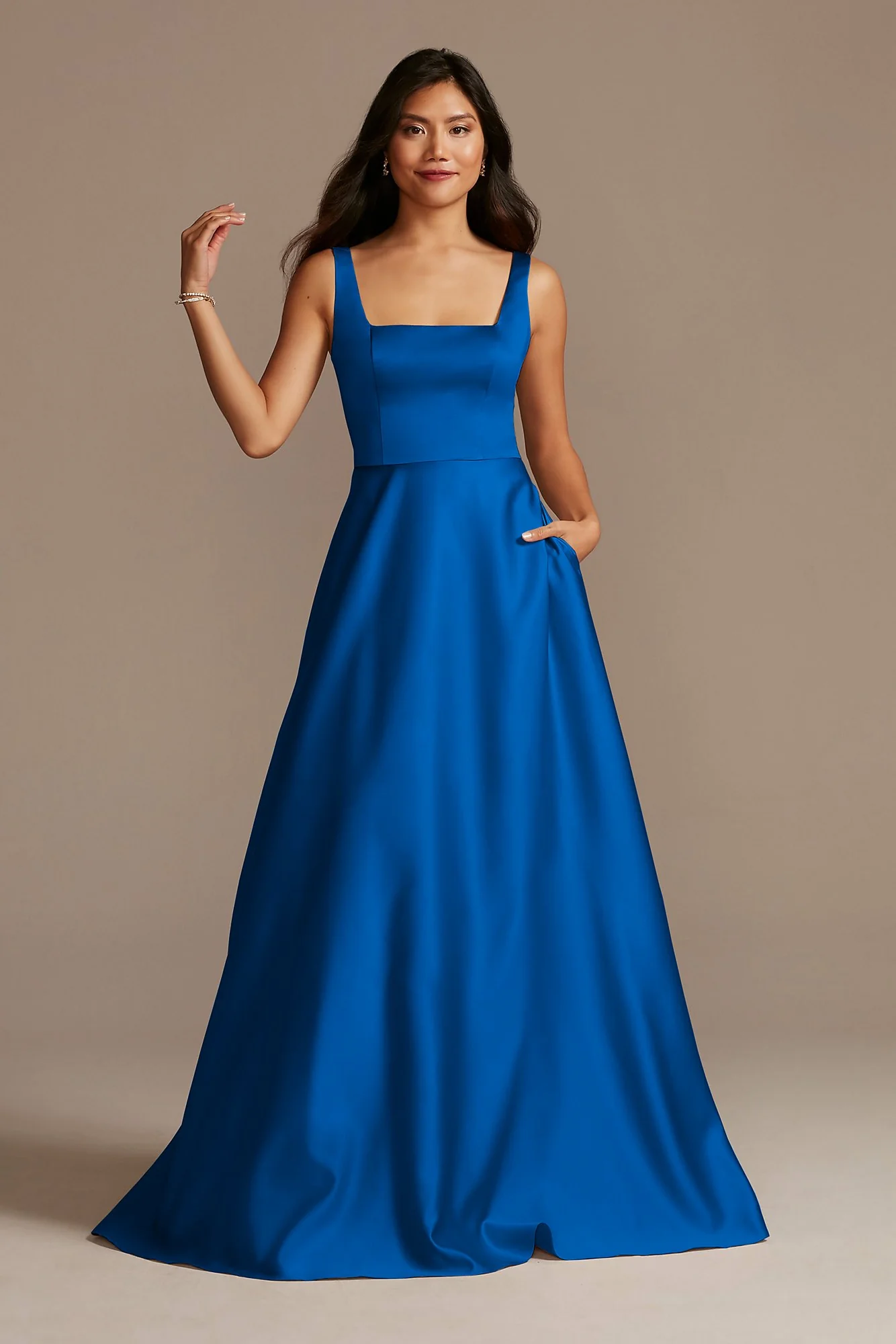 Satin Square Neck Tank Bridesmaid Dress - Image 55