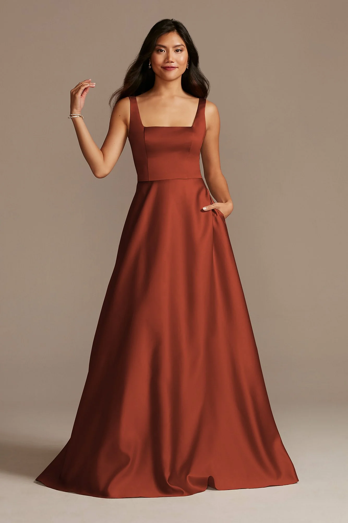 Satin Square Neck Tank Bridesmaid Dress - Image 57