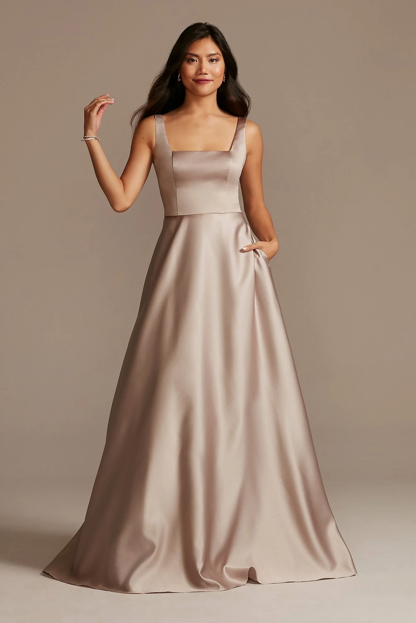 Satin Square Neck Tank Bridesmaid Dress - Image 60
