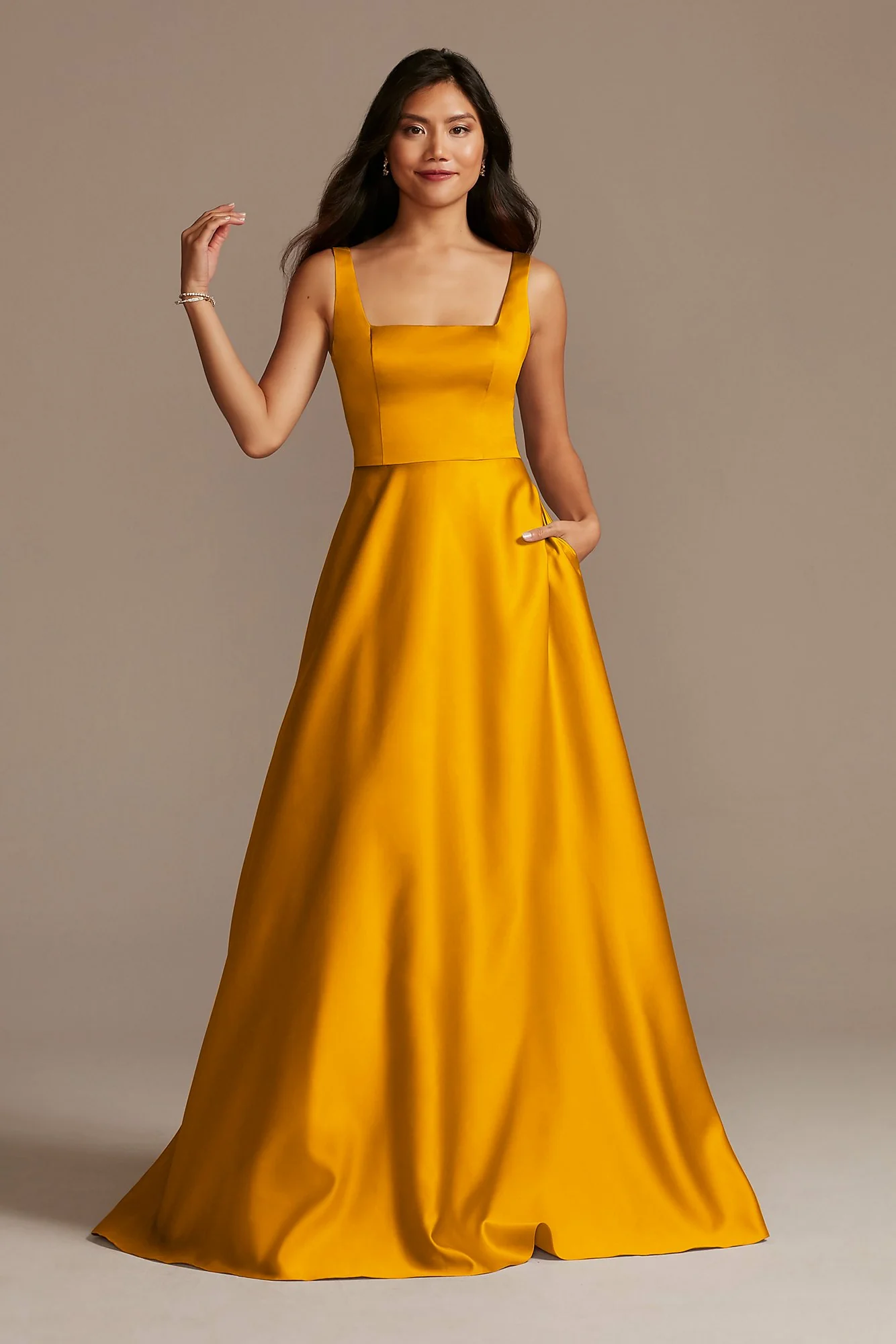 Satin Square Neck Tank Bridesmaid Dress - Image 61
