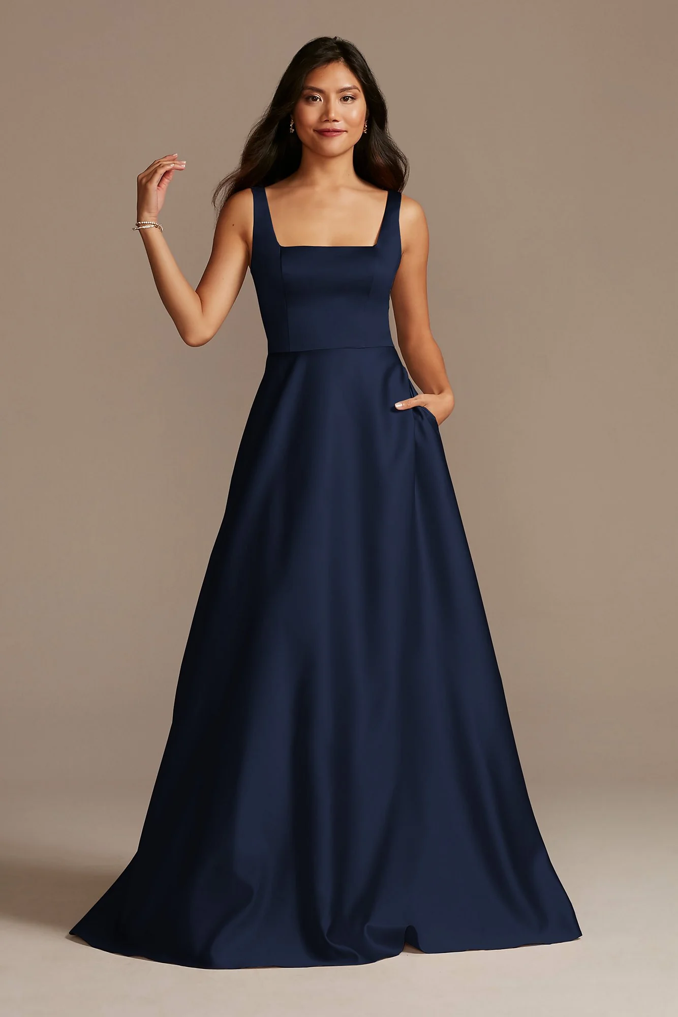 Satin Square Neck Tank Bridesmaid Dress - Image 63