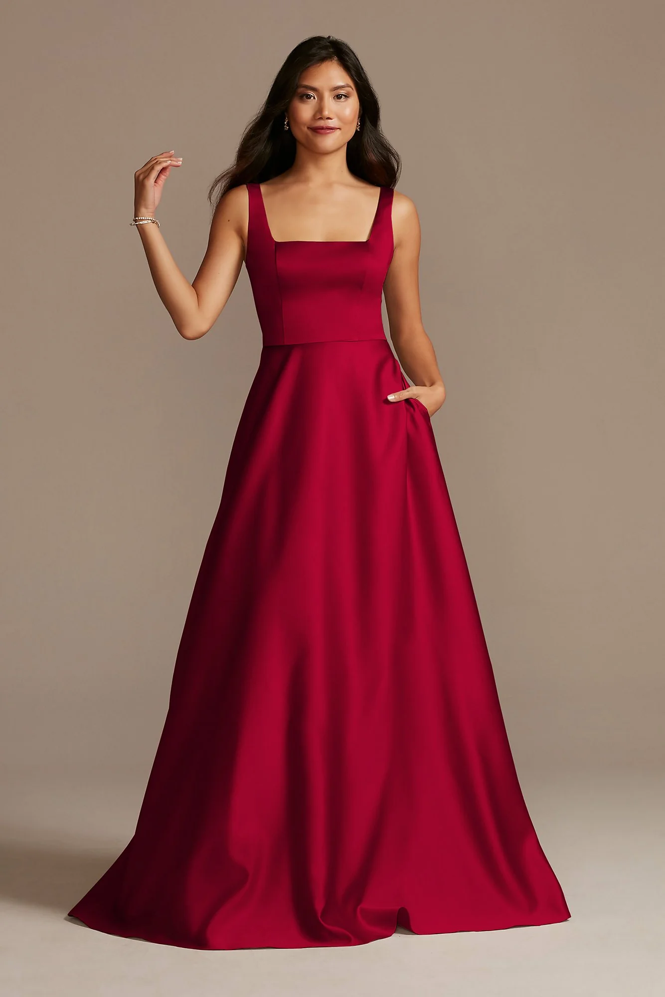 Satin Square Neck Tank Bridesmaid Dress - Image 64