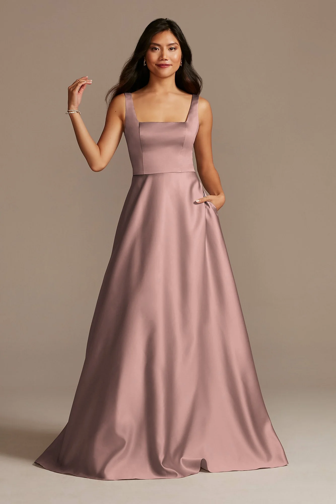 Satin Square Neck Tank Bridesmaid Dress - Image 66