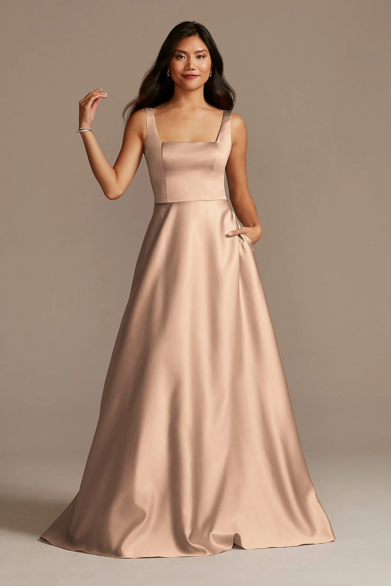 Satin Square Neck Tank Bridesmaid Dress - Image 67