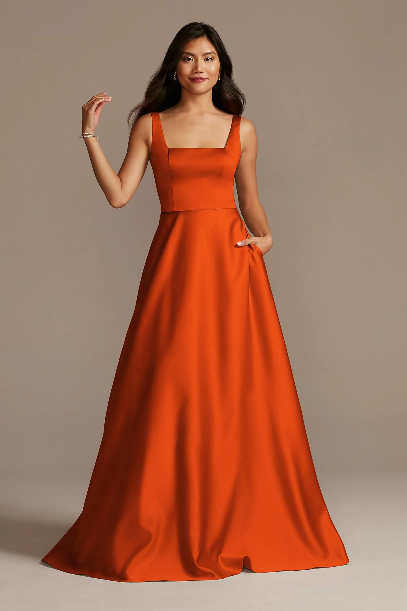 Satin Square Neck Tank Bridesmaid Dress - Image 68