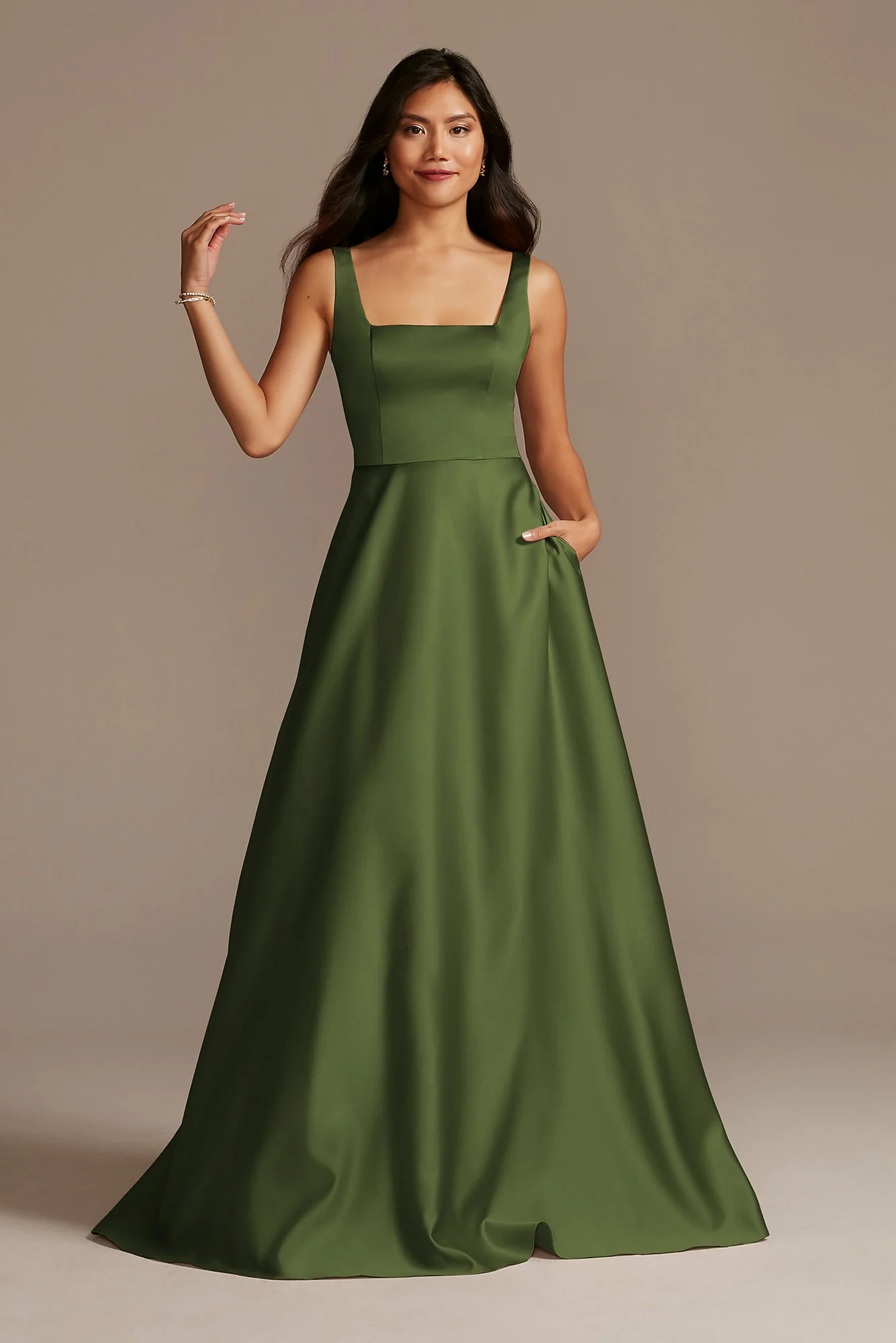 Satin Square Neck Tank Bridesmaid Dress - Image 7