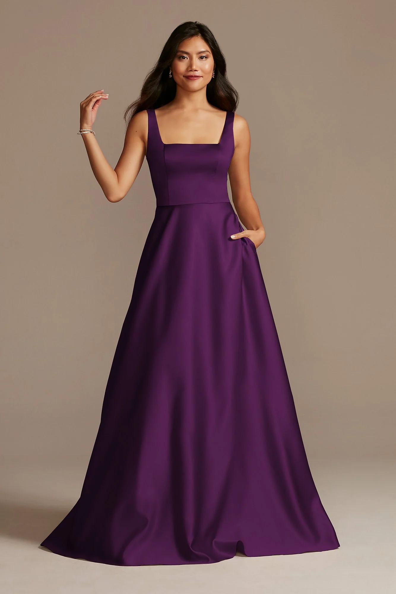 Satin Square Neck Tank Bridesmaid Dress - Image 71