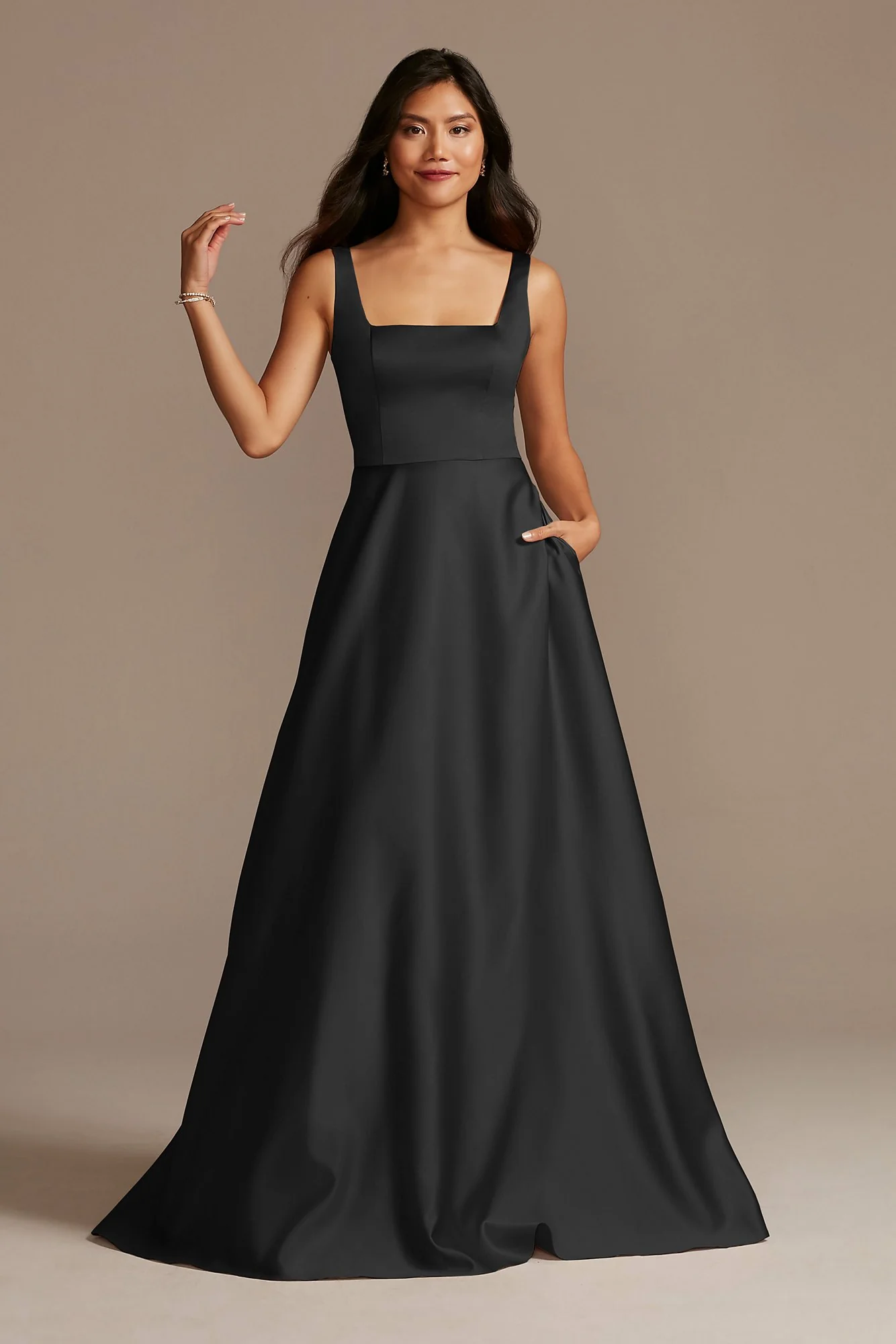 Satin Square Neck Tank Bridesmaid Dress - Image 72