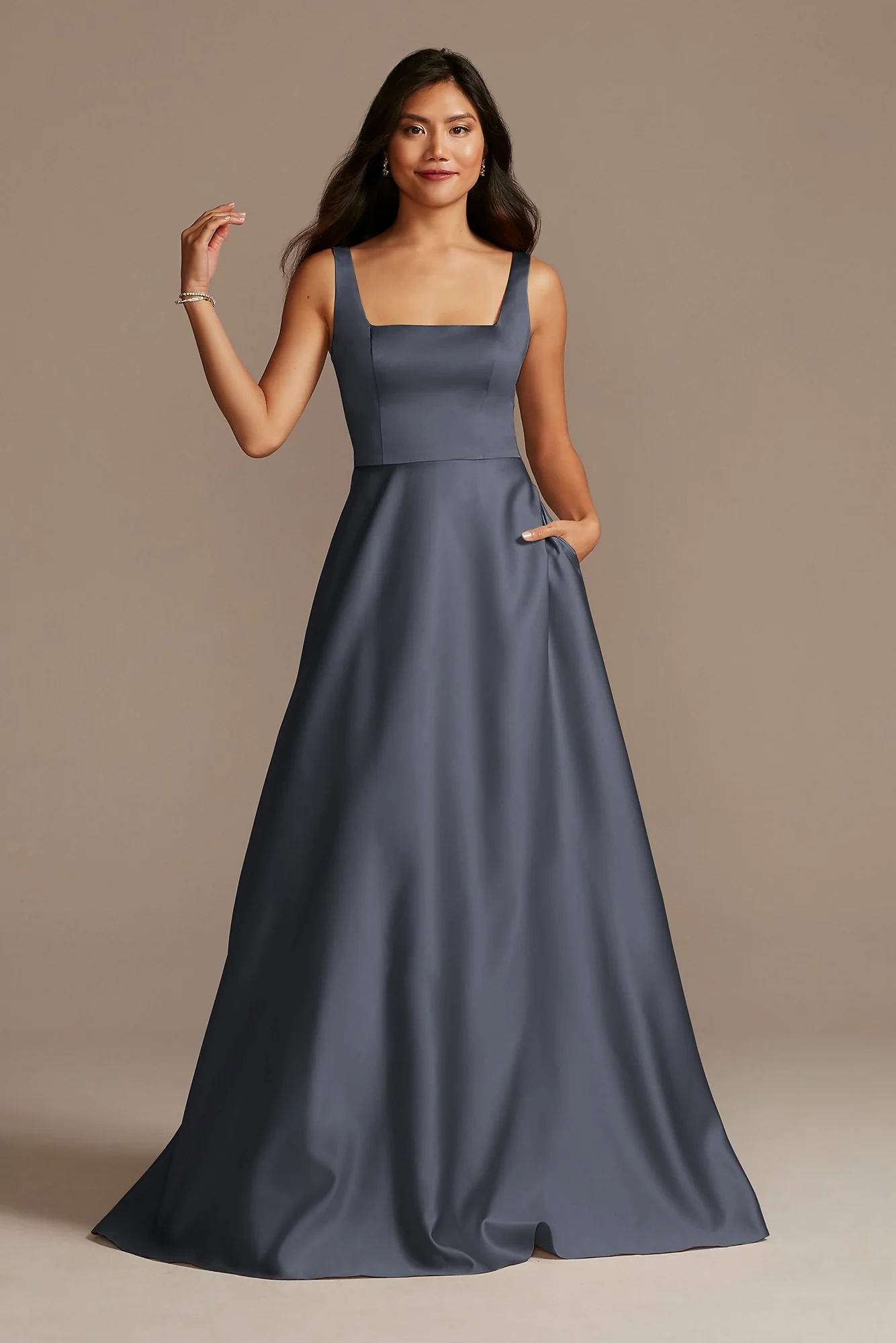 Satin Square Neck Tank Bridesmaid Dress - Image 73