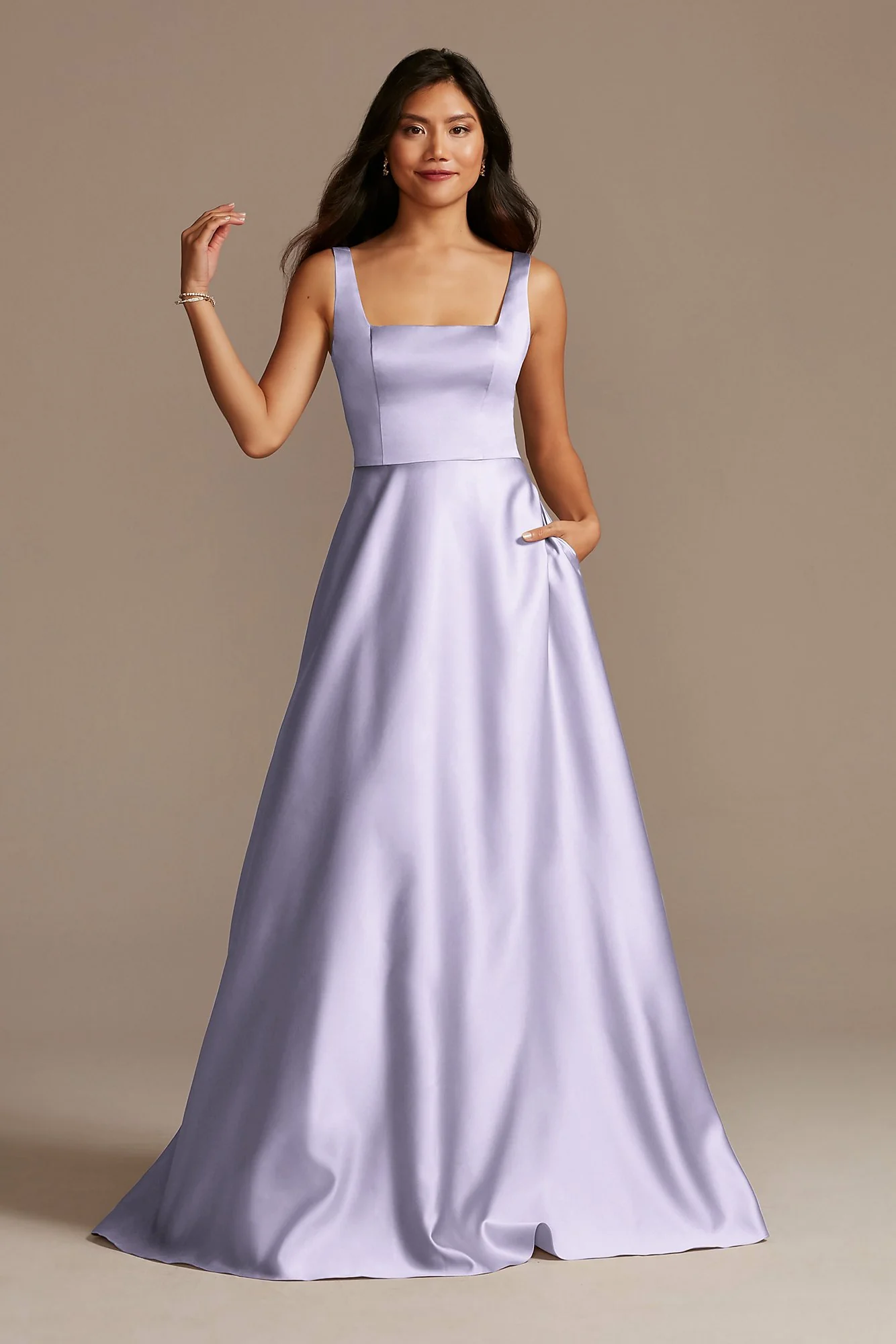 Satin Square Neck Tank Bridesmaid Dress - Image 75
