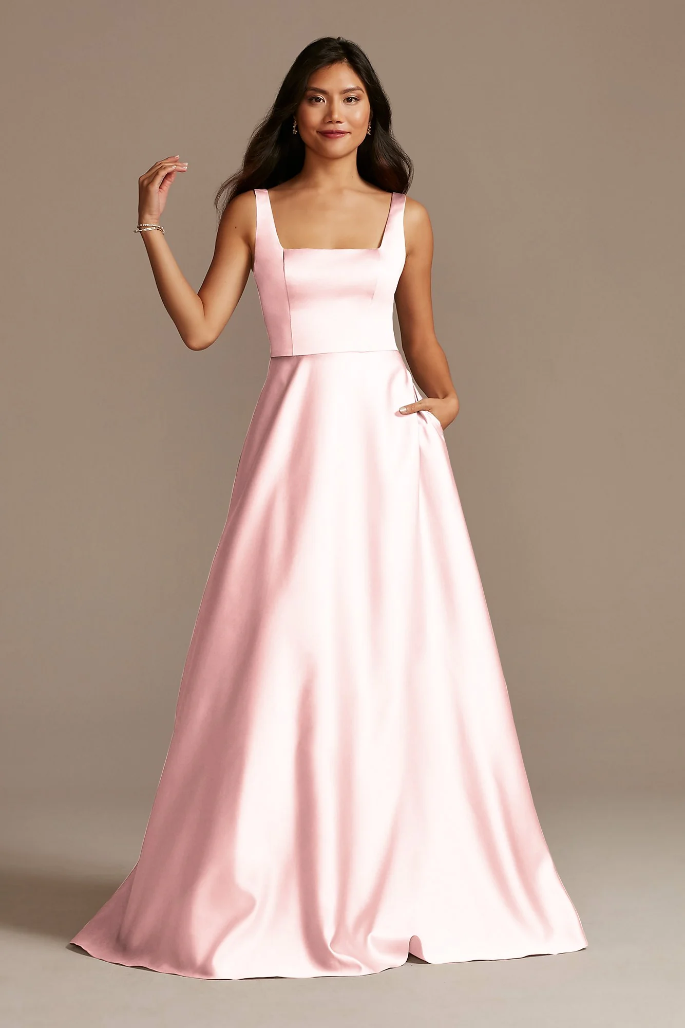 Satin Square Neck Tank Bridesmaid Dress - Image 78