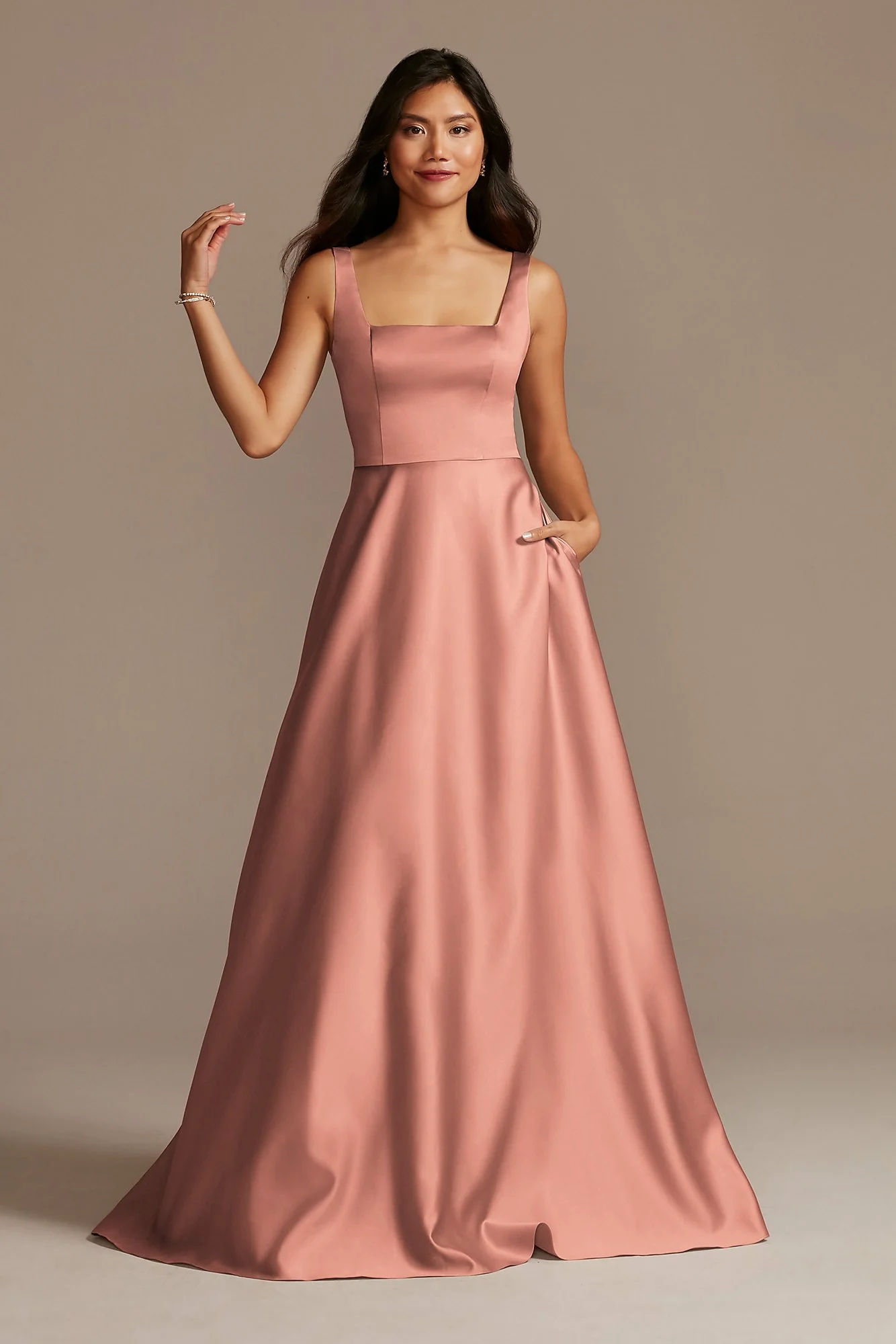 Satin Square Neck Tank Bridesmaid Dress - Image 8