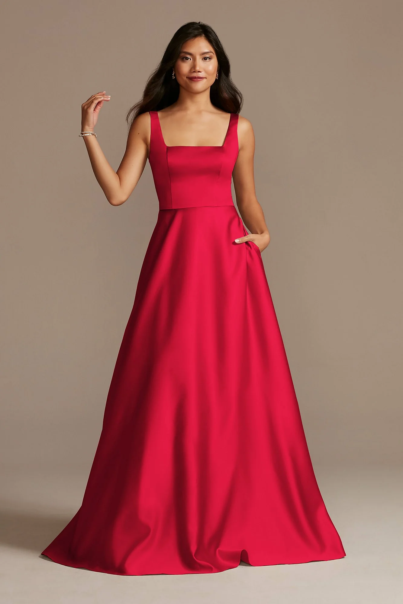 Satin Square Neck Tank Bridesmaid Dress - Image 83