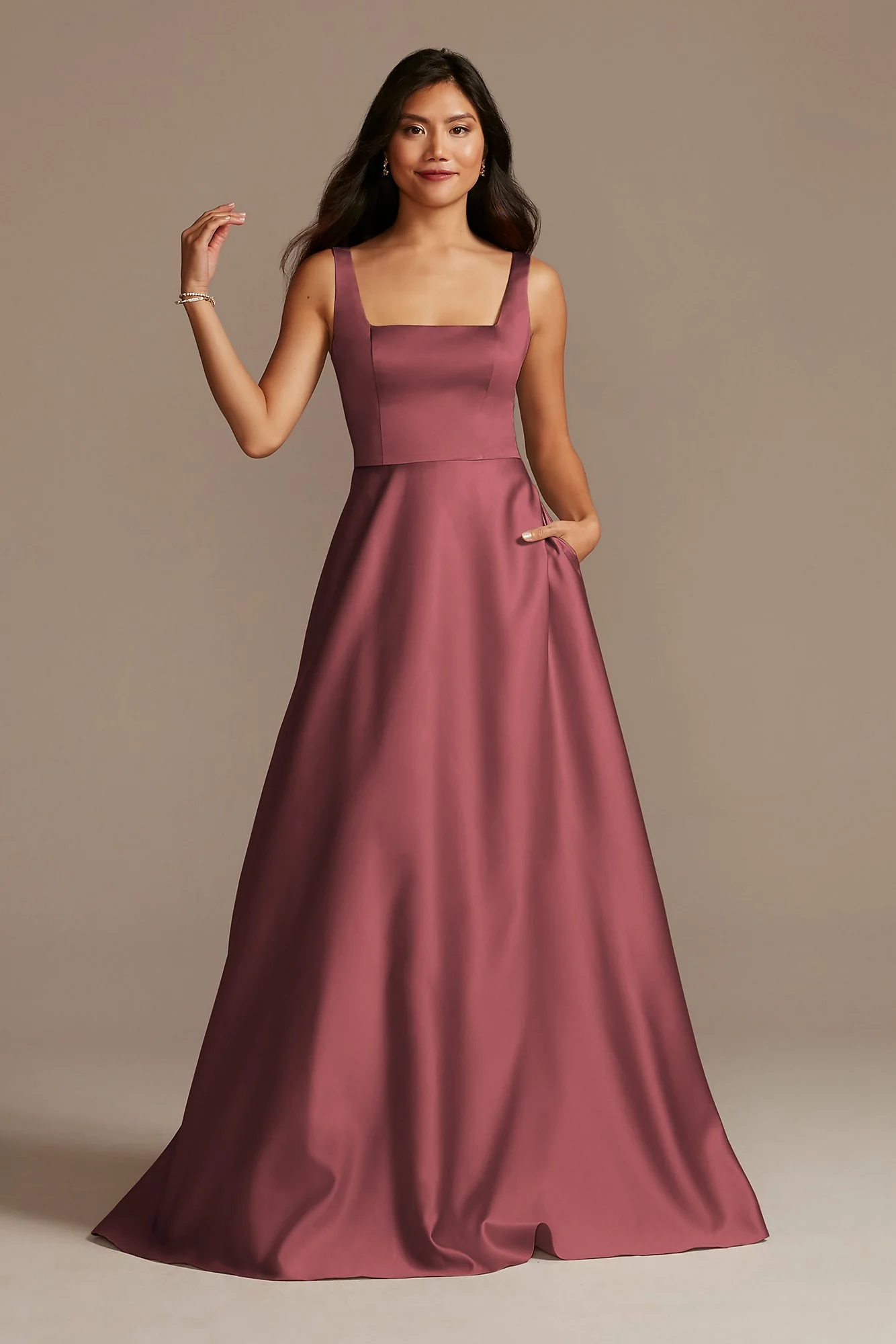 Satin Square Neck Tank Bridesmaid Dress - Image 84