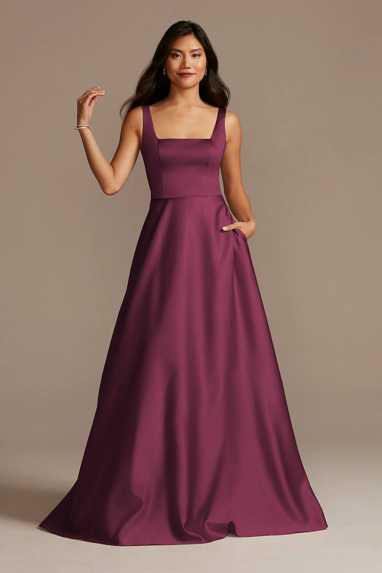 Satin Square Neck Tank Bridesmaid Dress - Image 85