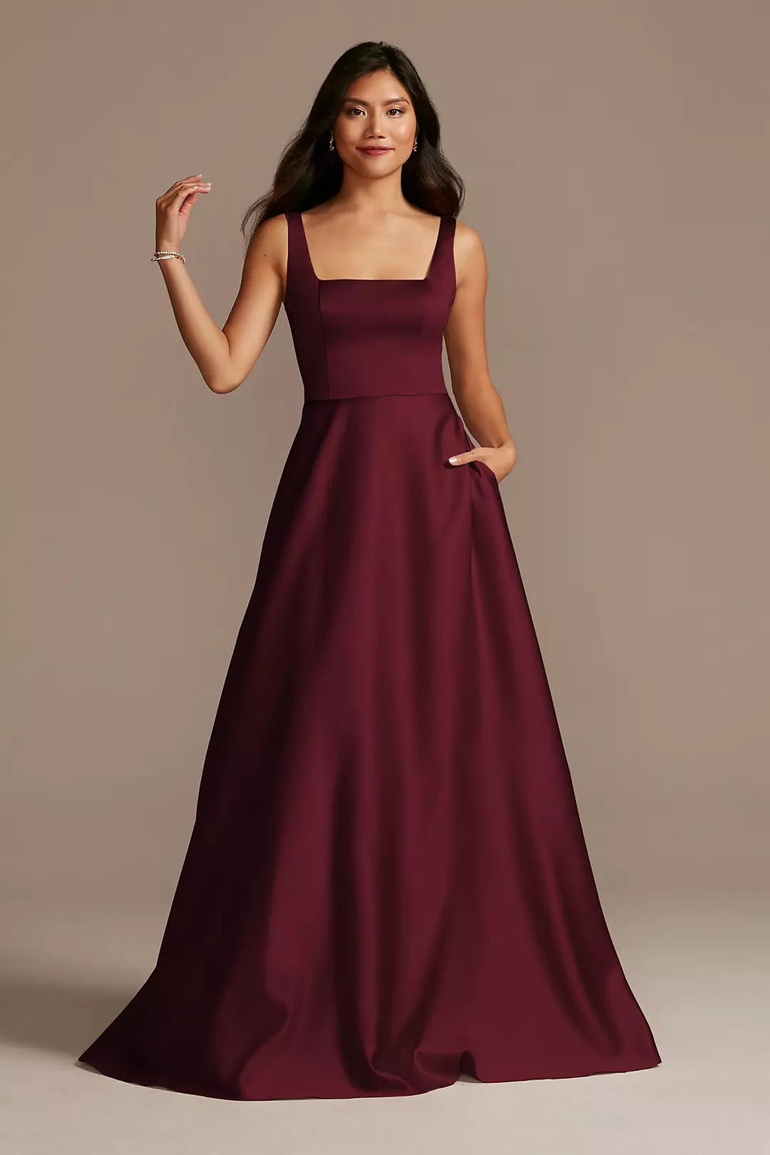 Satin Square Neck Tank Bridesmaid Dress - Image 87