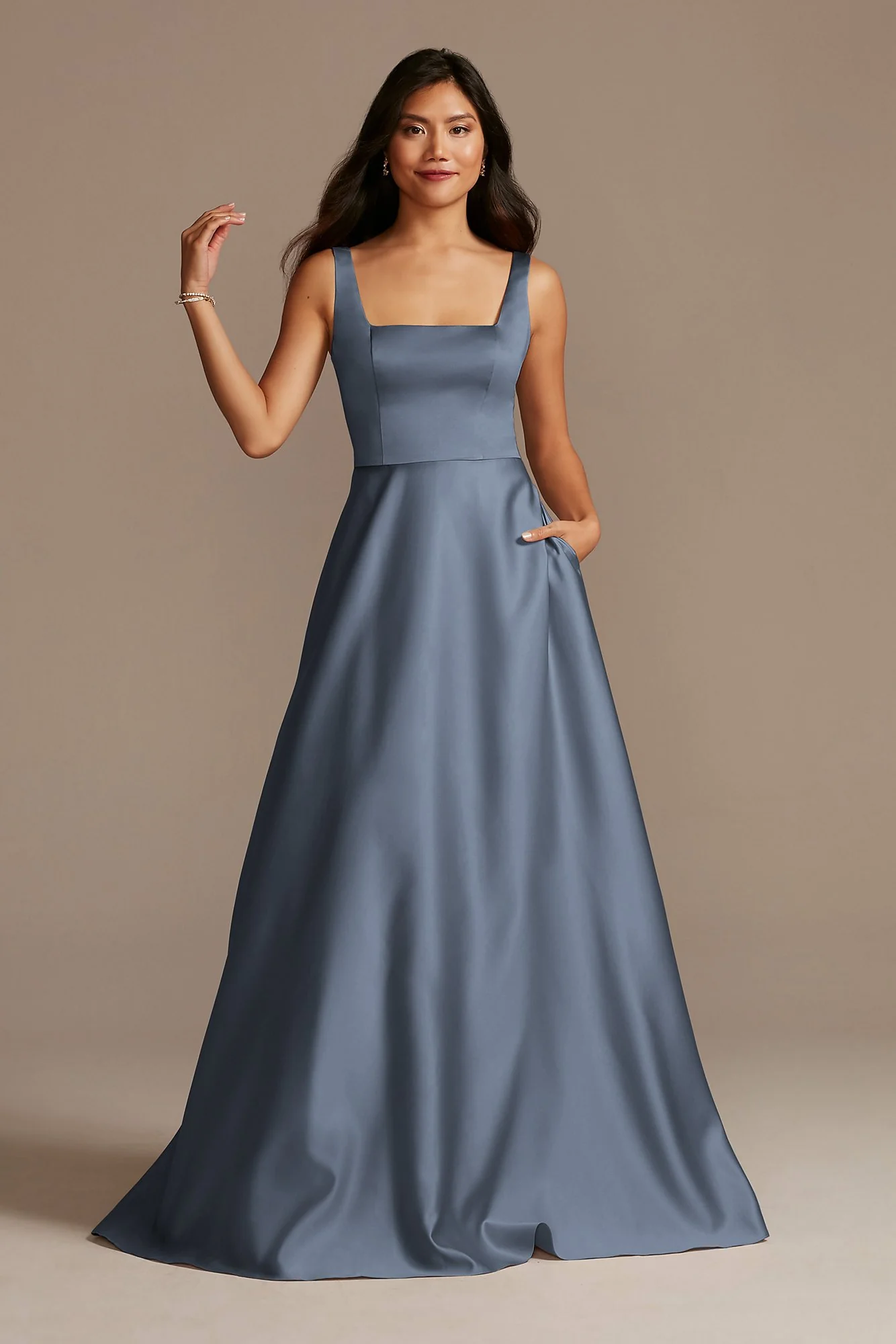 Satin Square Neck Tank Bridesmaid Dress - Image 9