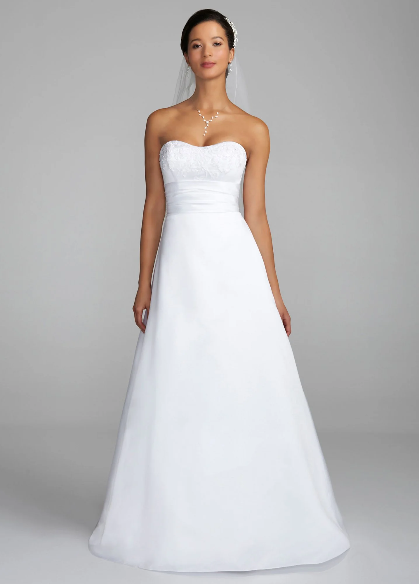 Satin Strapless Al Line Gown with Ruched Waistband