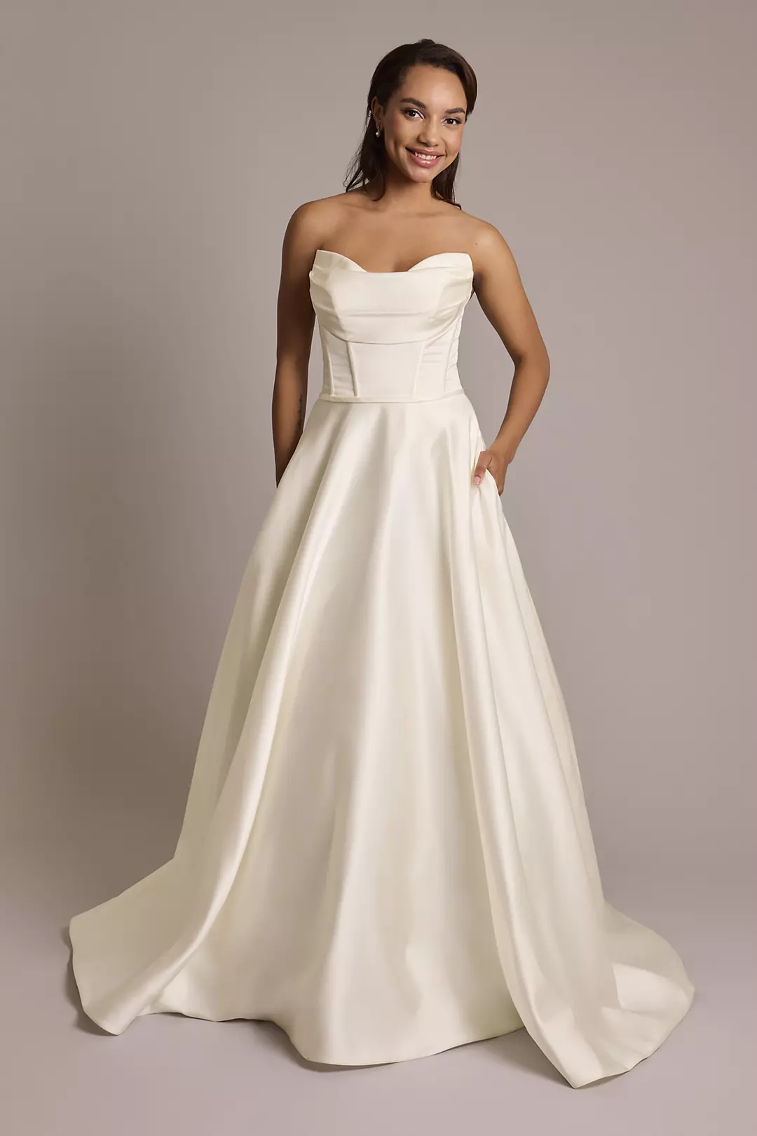 Satin Strapless Ball Gown Wedding Dress - Image 5