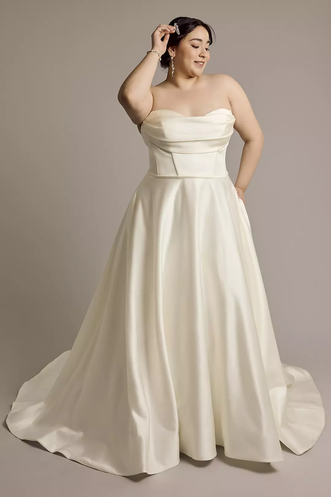 Satin Strapless Ball Gown Wedding Dress - Image 8