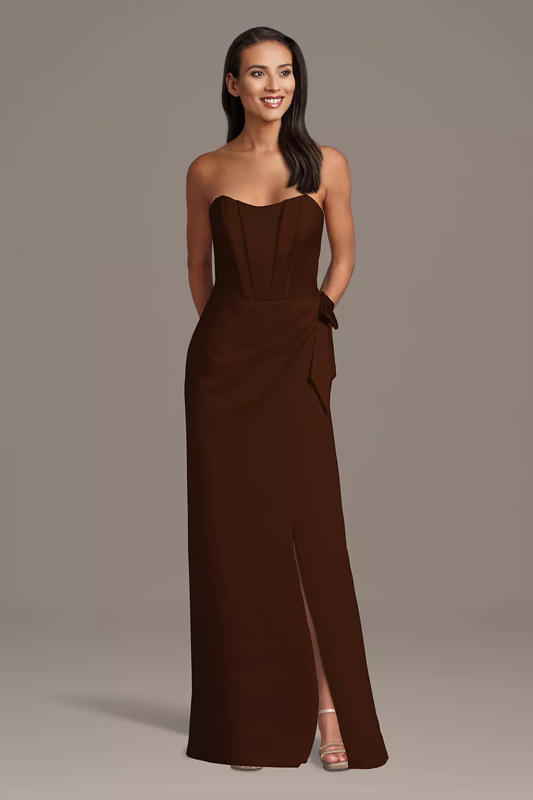 Satin Strapless Corset Sheath Dress with Side Bow