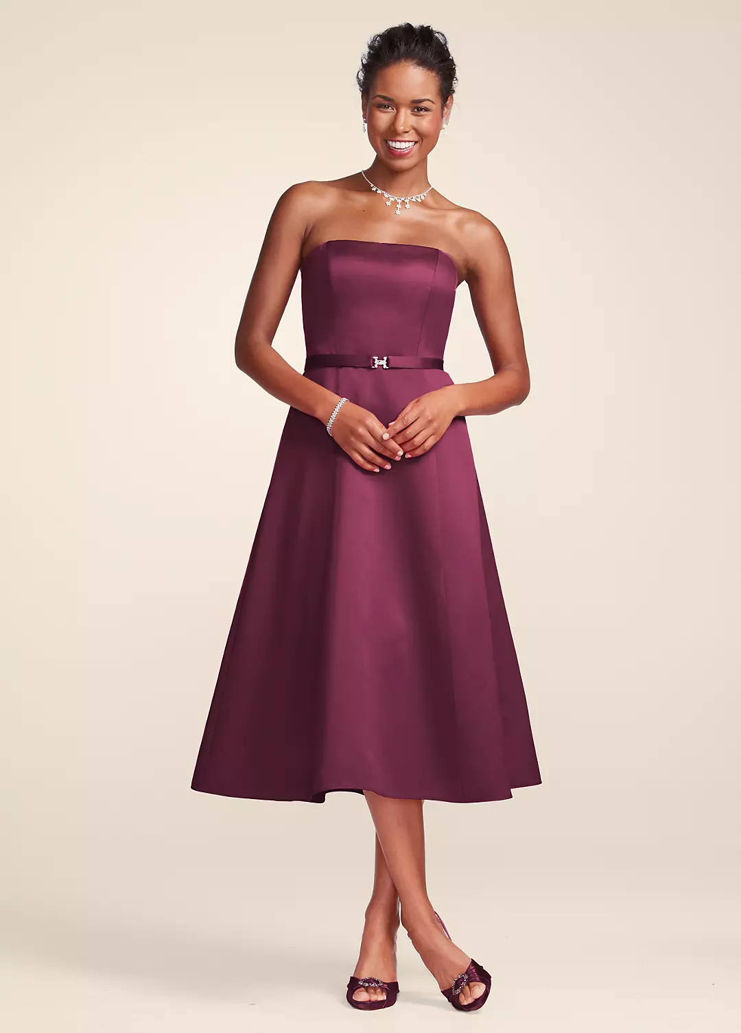 Satin Strapless Tea-Length Dress - Image 8
