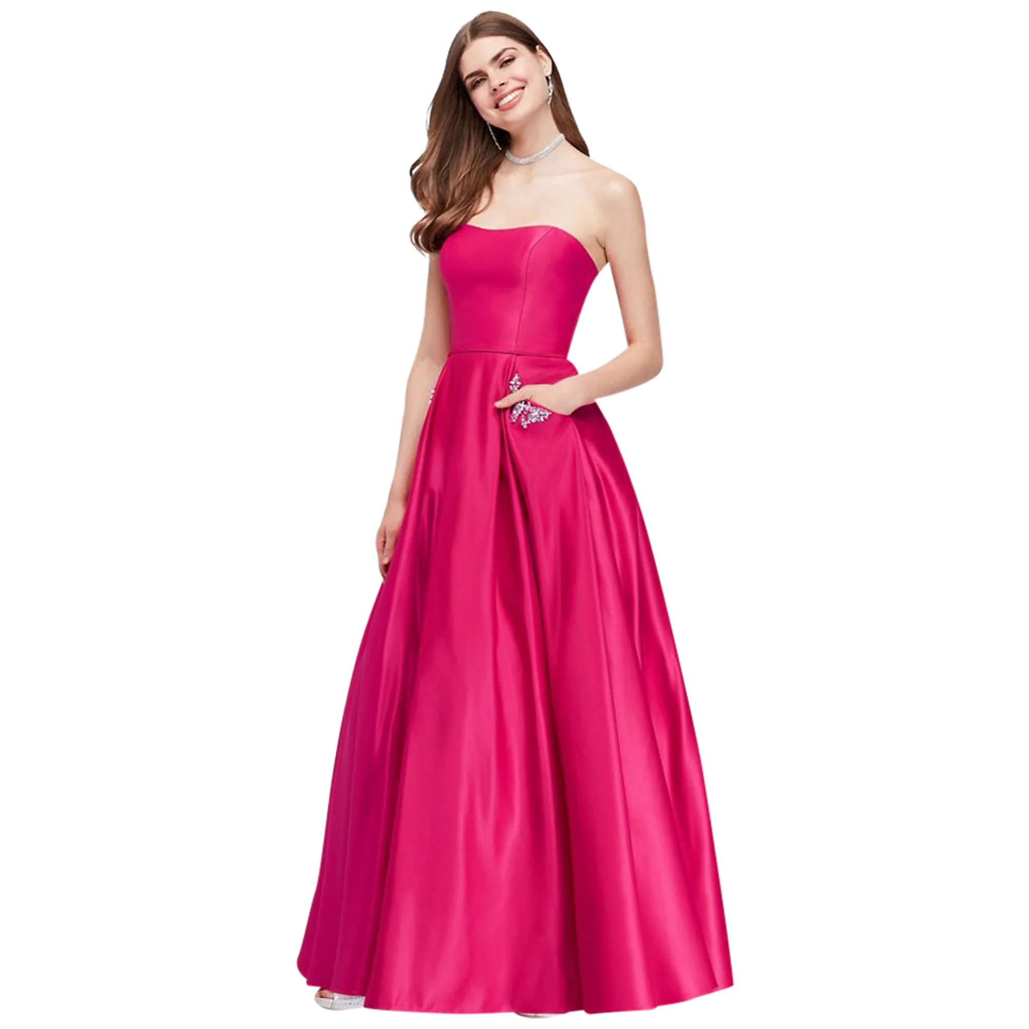 Satin Sweetheart Ball Gown with Crystal Pockets