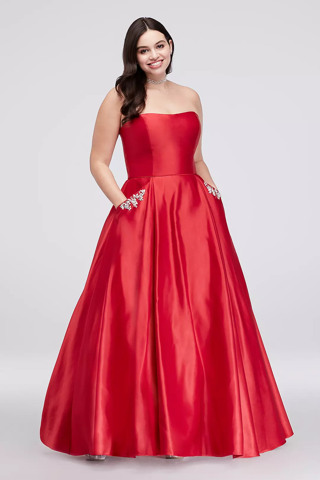Satin Sweetheart Ball Gown with Crystal Pockets - Image 3
