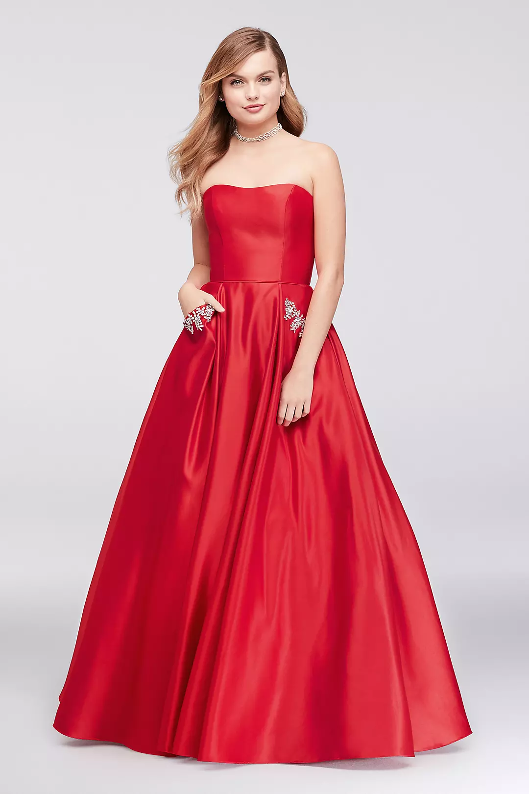 Satin Sweetheart Ball Gown with Crystal Pockets - Image 4