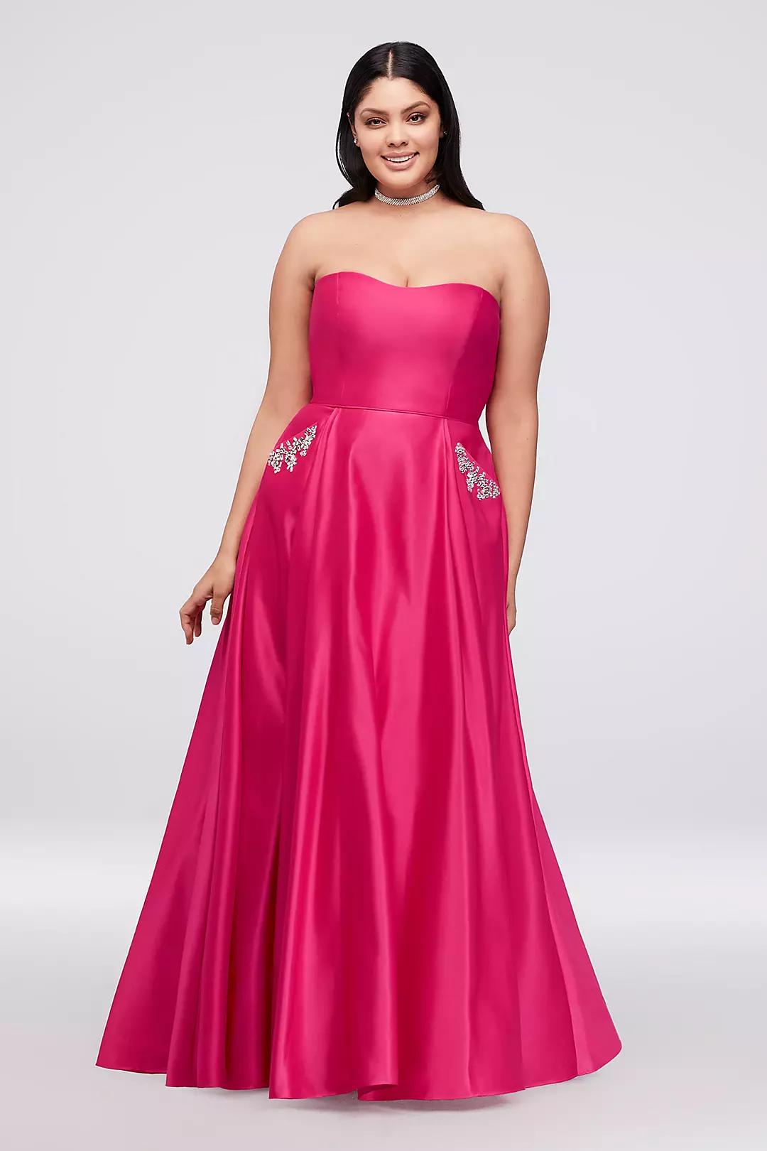 Satin Sweetheart Ball Gown with Crystal Pockets - Image 5