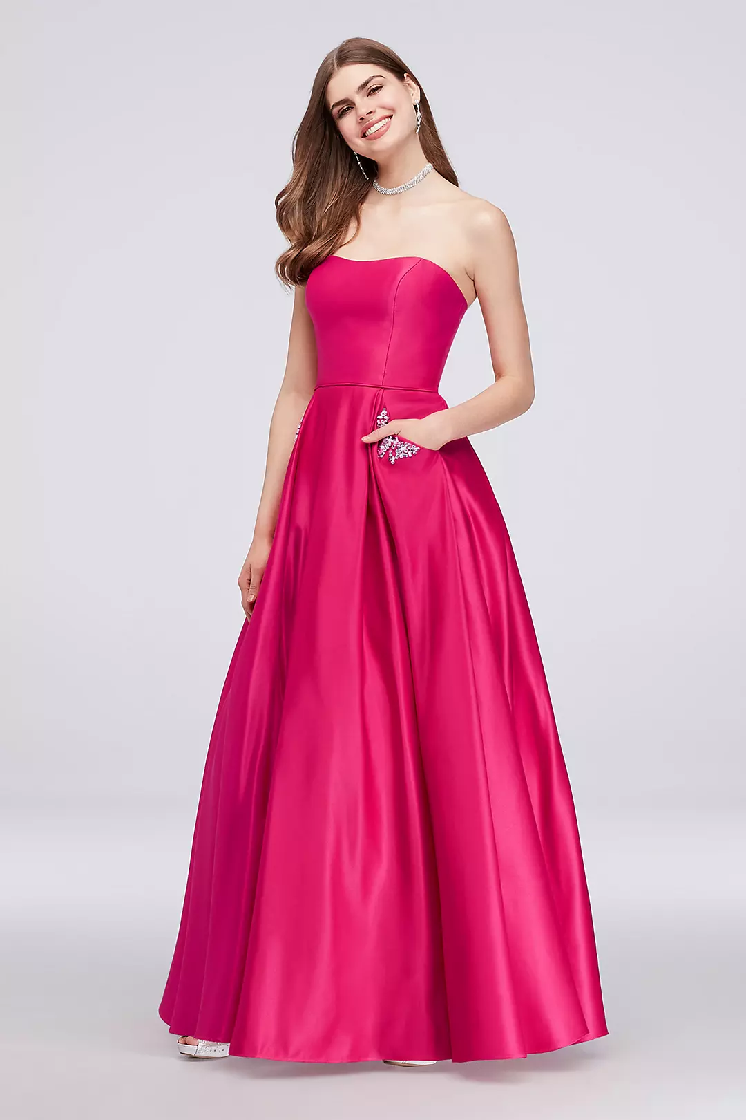 Satin Sweetheart Ball Gown with Crystal Pockets - Image 6