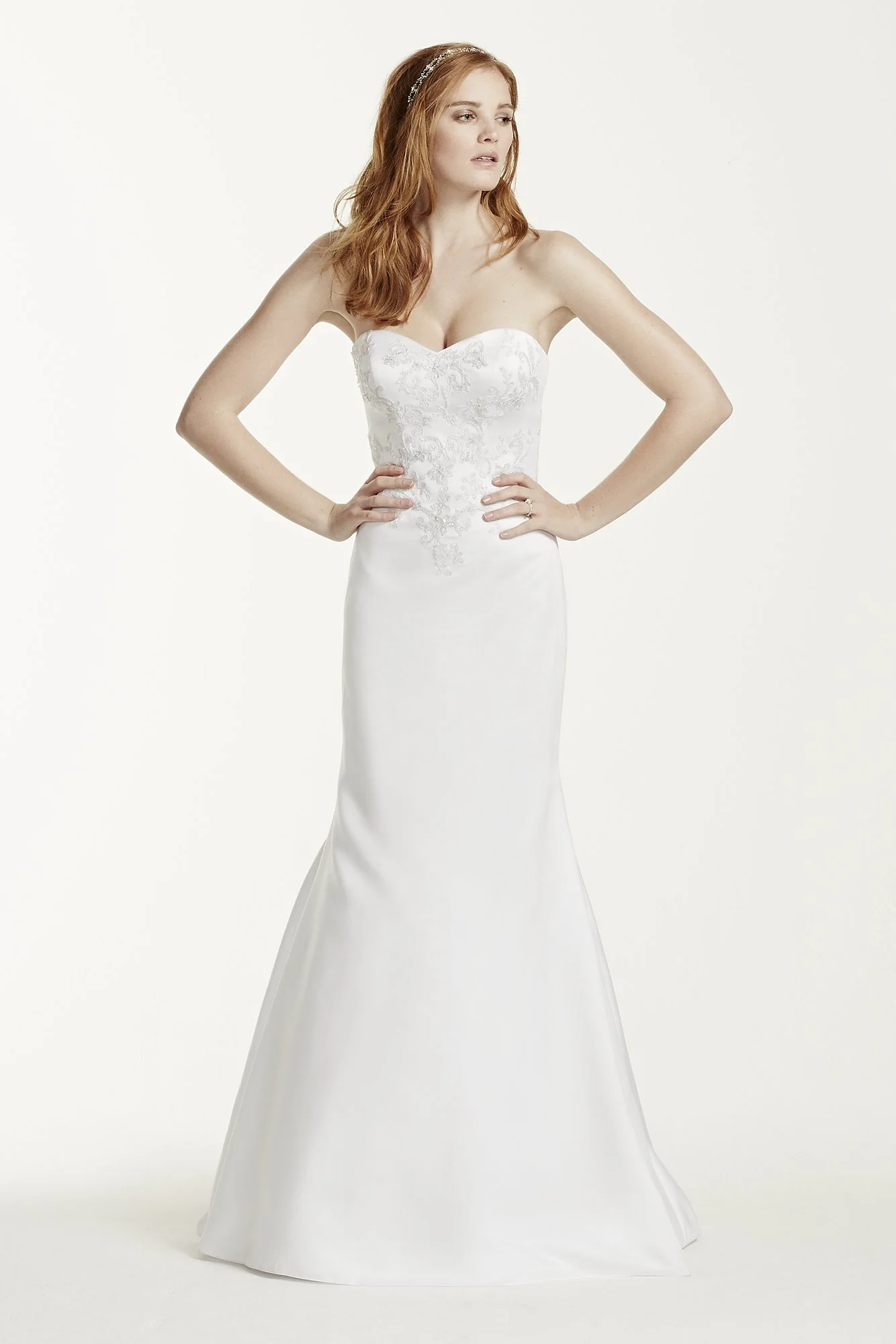 Satin Sweetheart Wedding Dress with Lace Applique