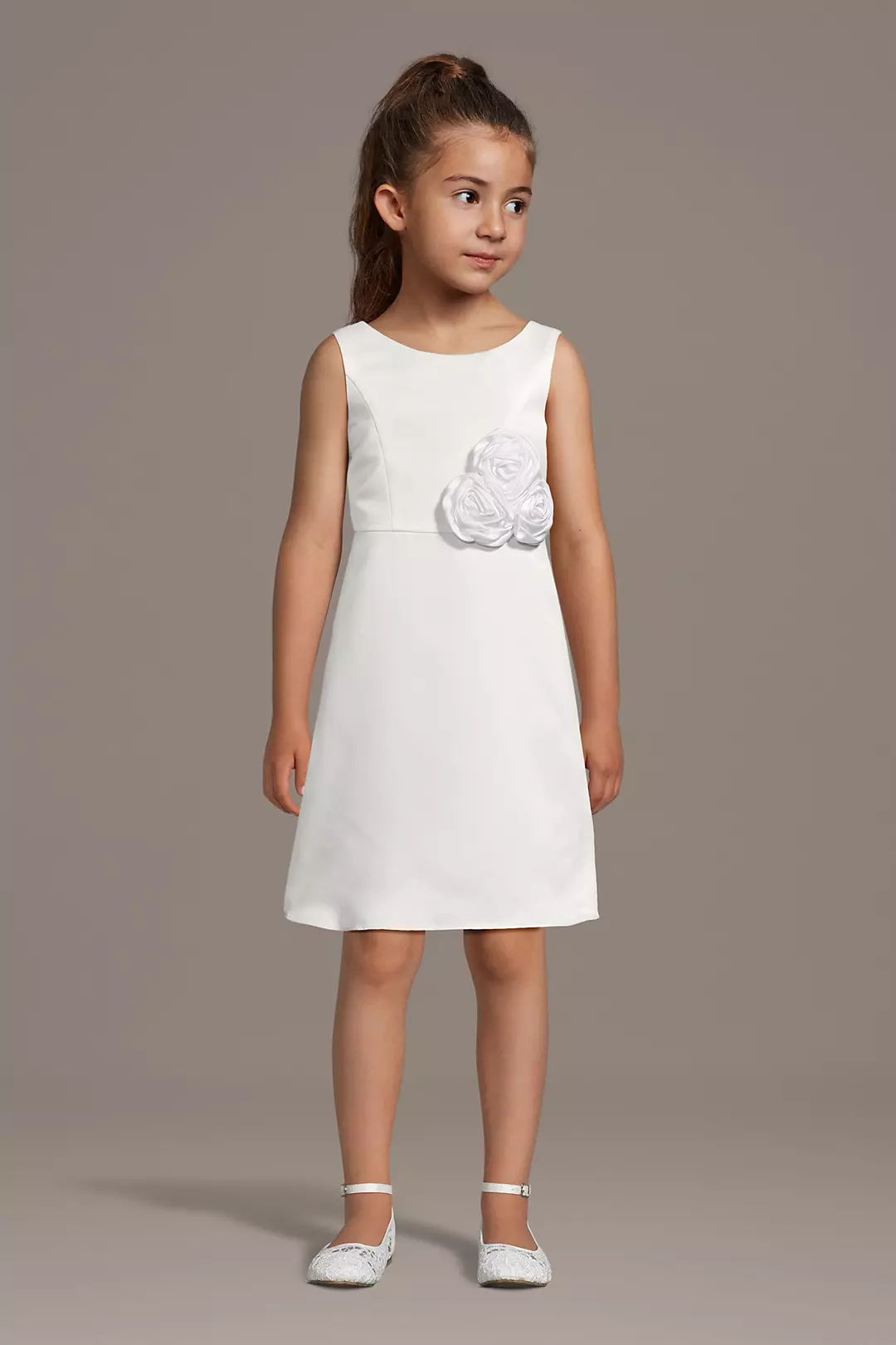 Satin Tank Flower Girl Dress with Rosettes